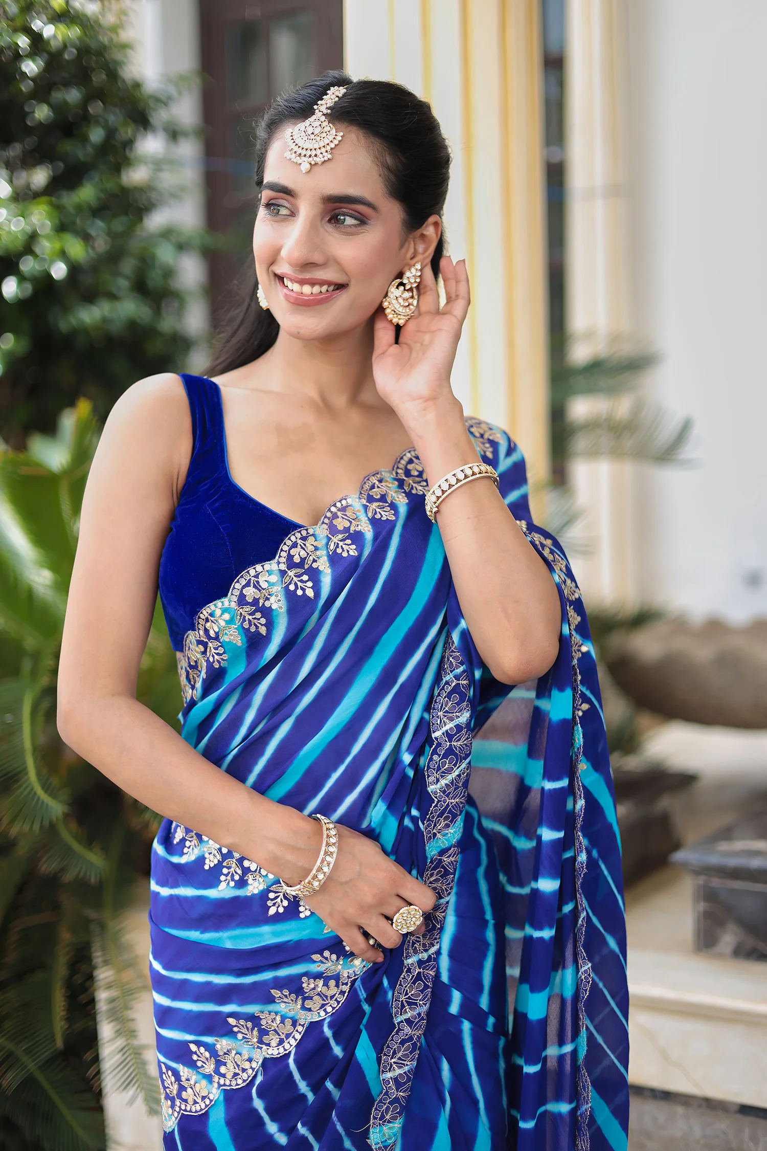 Leheriya Silk Saree with Timeless Aari and Gota Patti Embroidery - Image 2