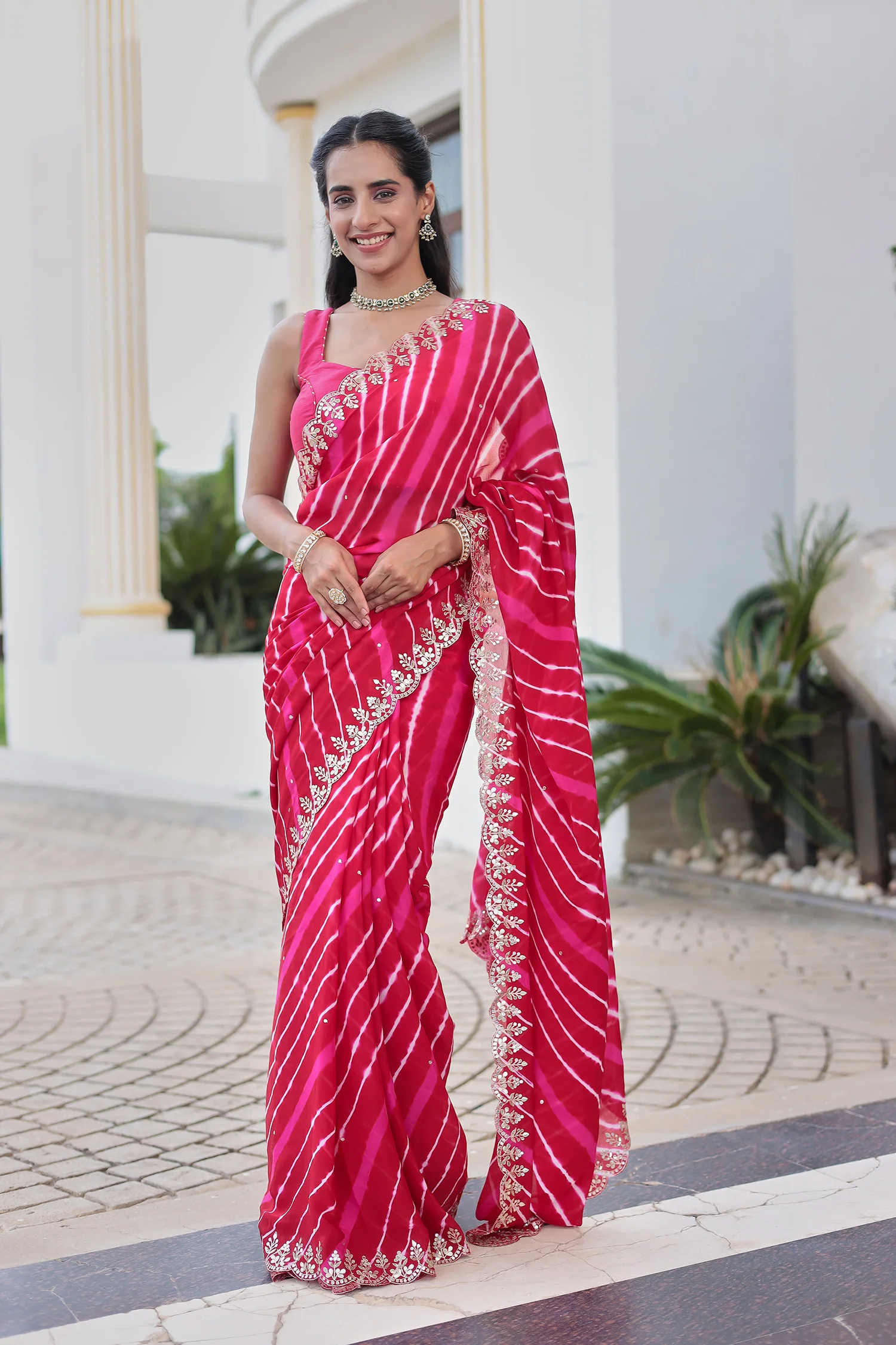 Leheriya Silk Saree with Timeless Aari and Gota Patti Embroidery - Image 22