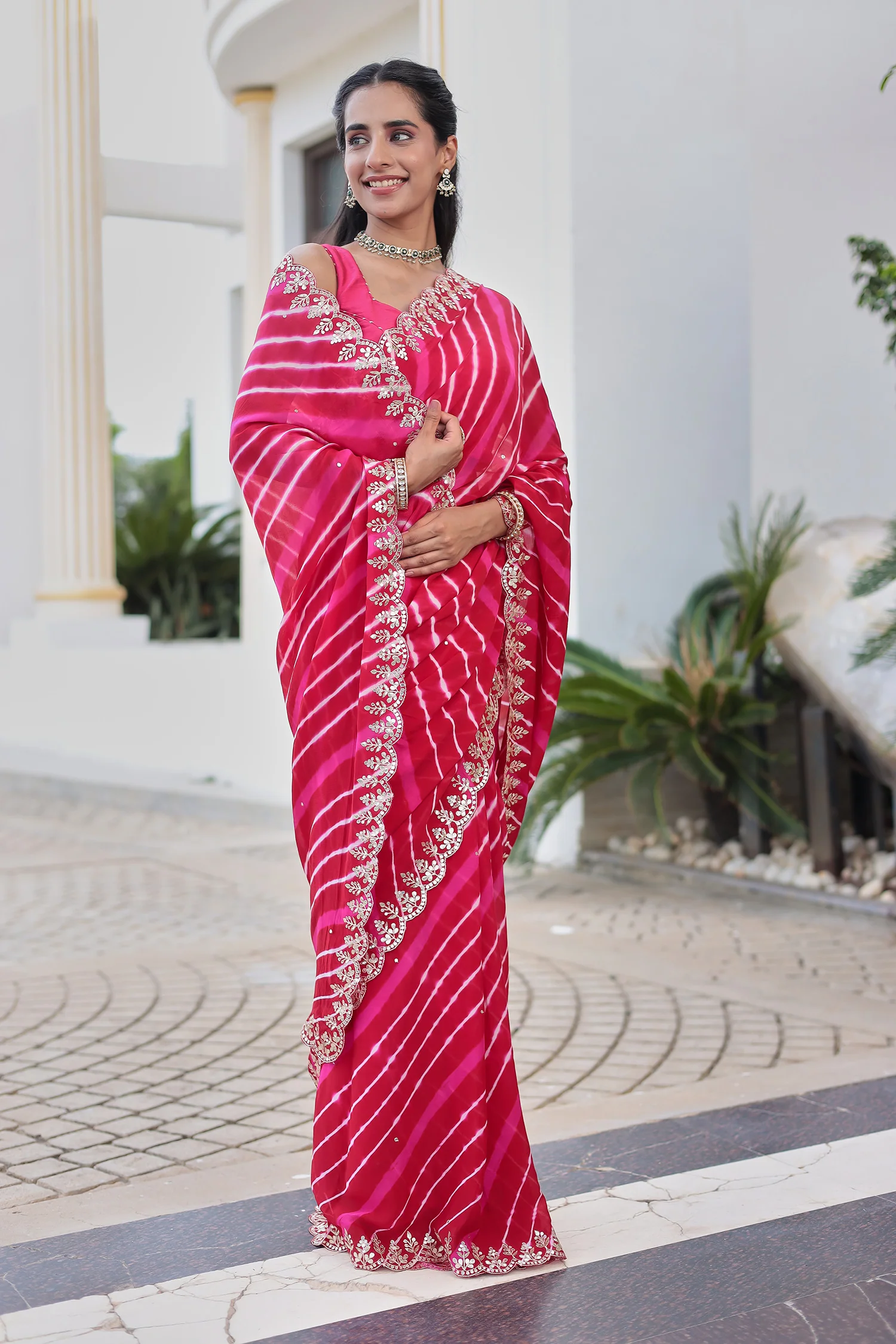 Leheriya Silk Saree with Timeless Aari and Gota Patti Embroidery - Image 24