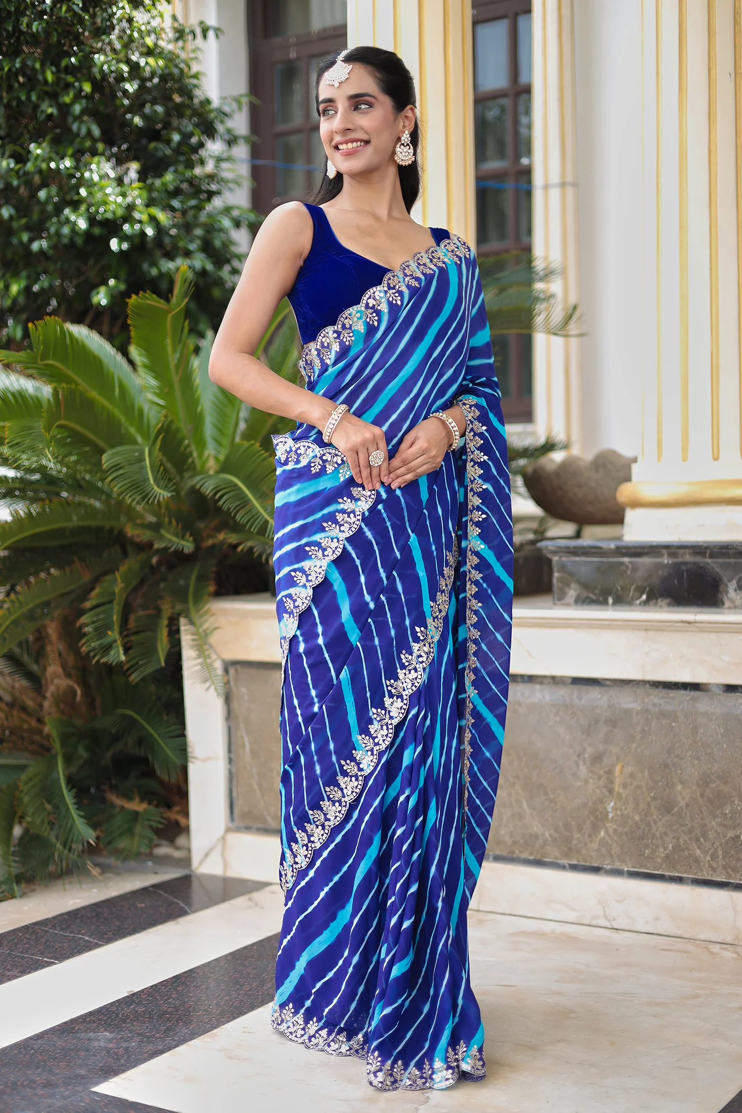 Leheriya Silk Saree with Timeless Aari and Gota Patti Embroidery - Image 10