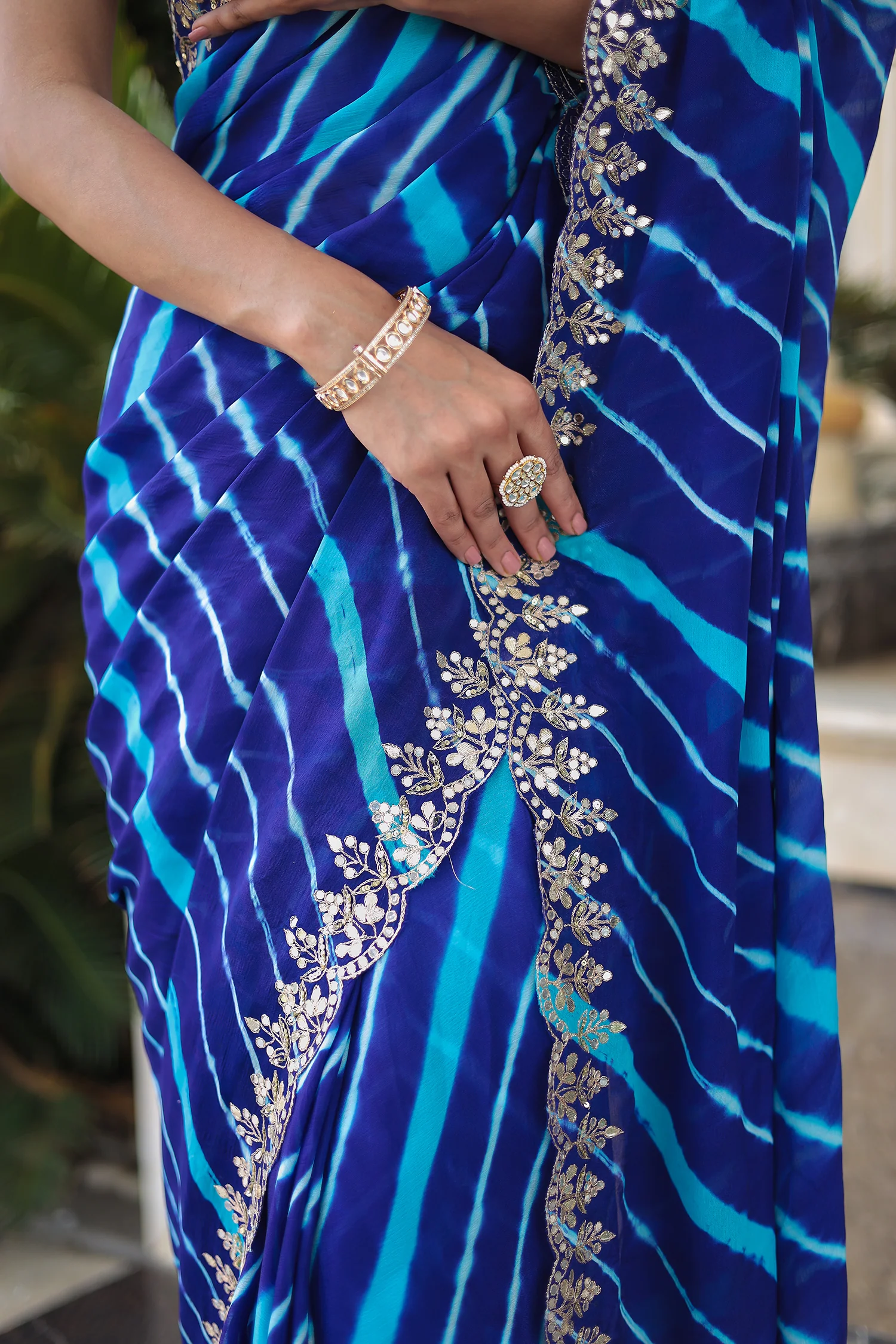Leheriya Silk Saree with Timeless Aari and Gota Patti Embroidery - Image 11
