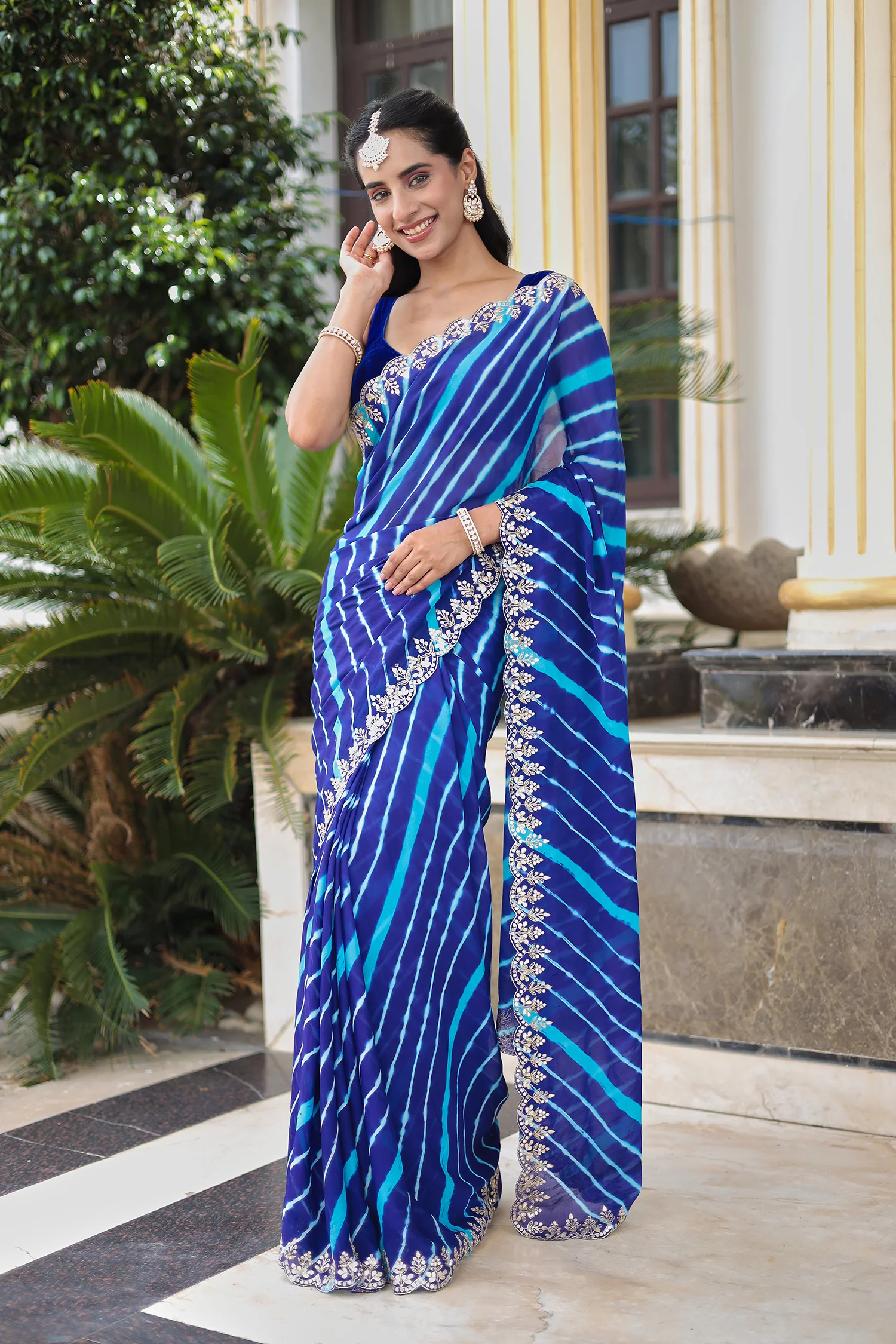 Leheriya Silk Saree with Timeless Aari and Gota Patti Embroidery - Image 12