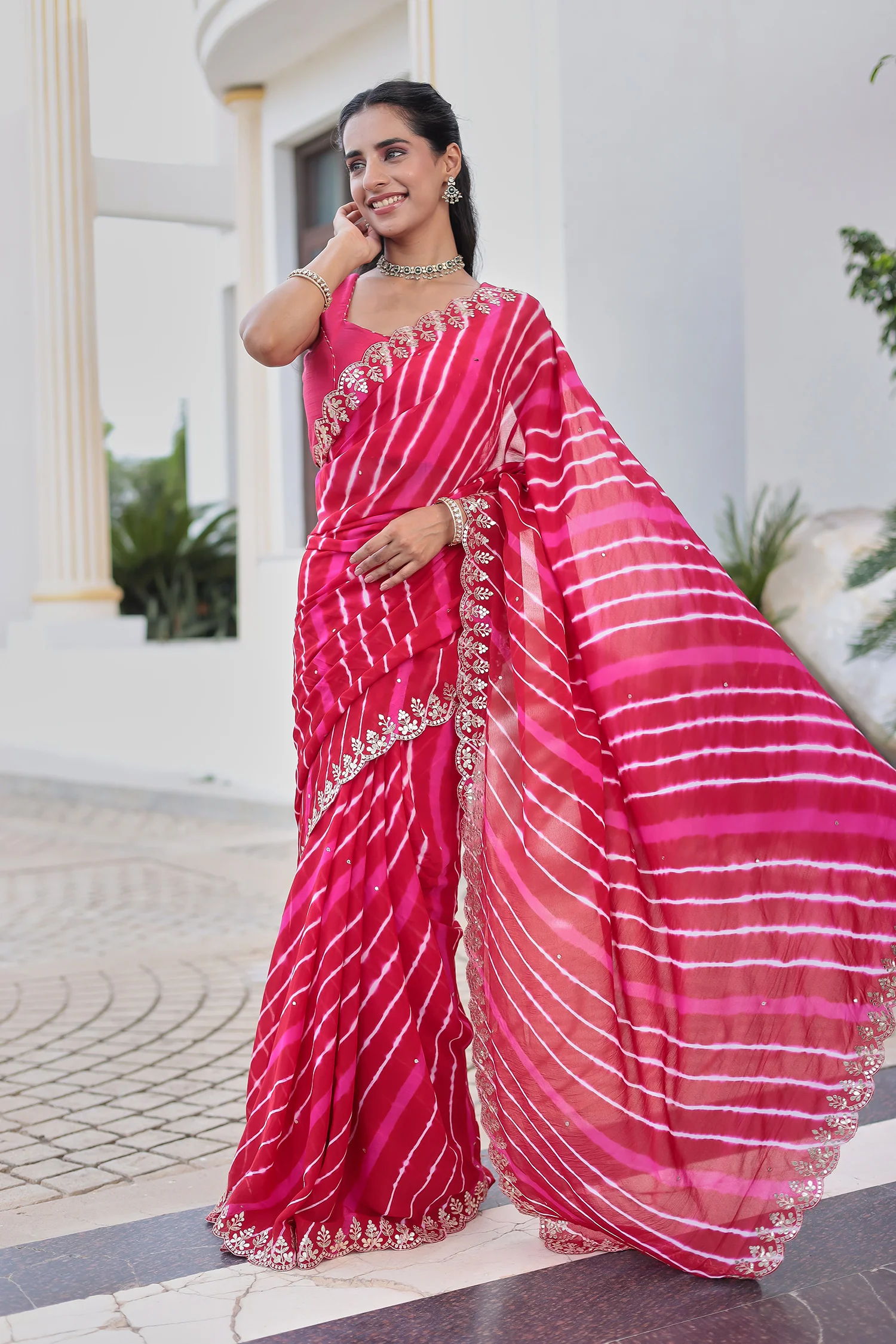 Leheriya Silk Saree with Timeless Aari and Gota Patti Embroidery - Image 19