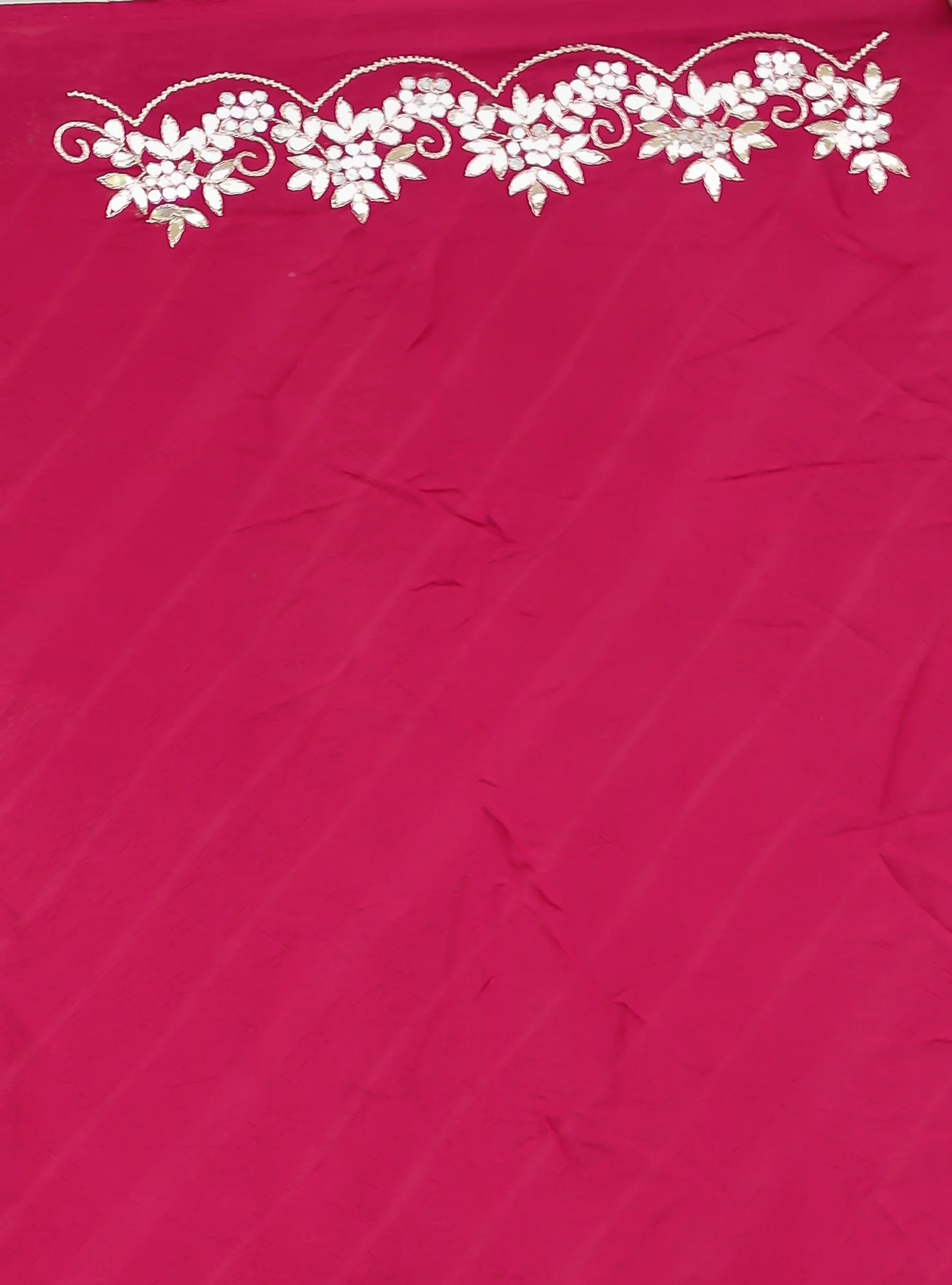 Leheriya Silk Saree with Timeless Aari and Gota Patti Embroidery - Image 7