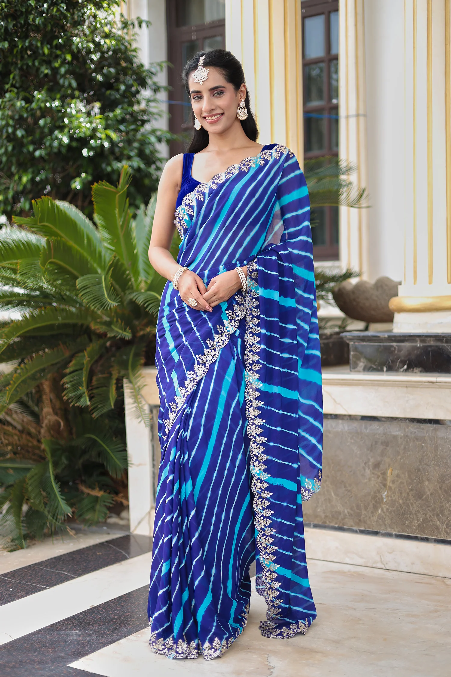 Leheriya Silk Saree with Timeless Aari and Gota Patti Embroidery - Image 8