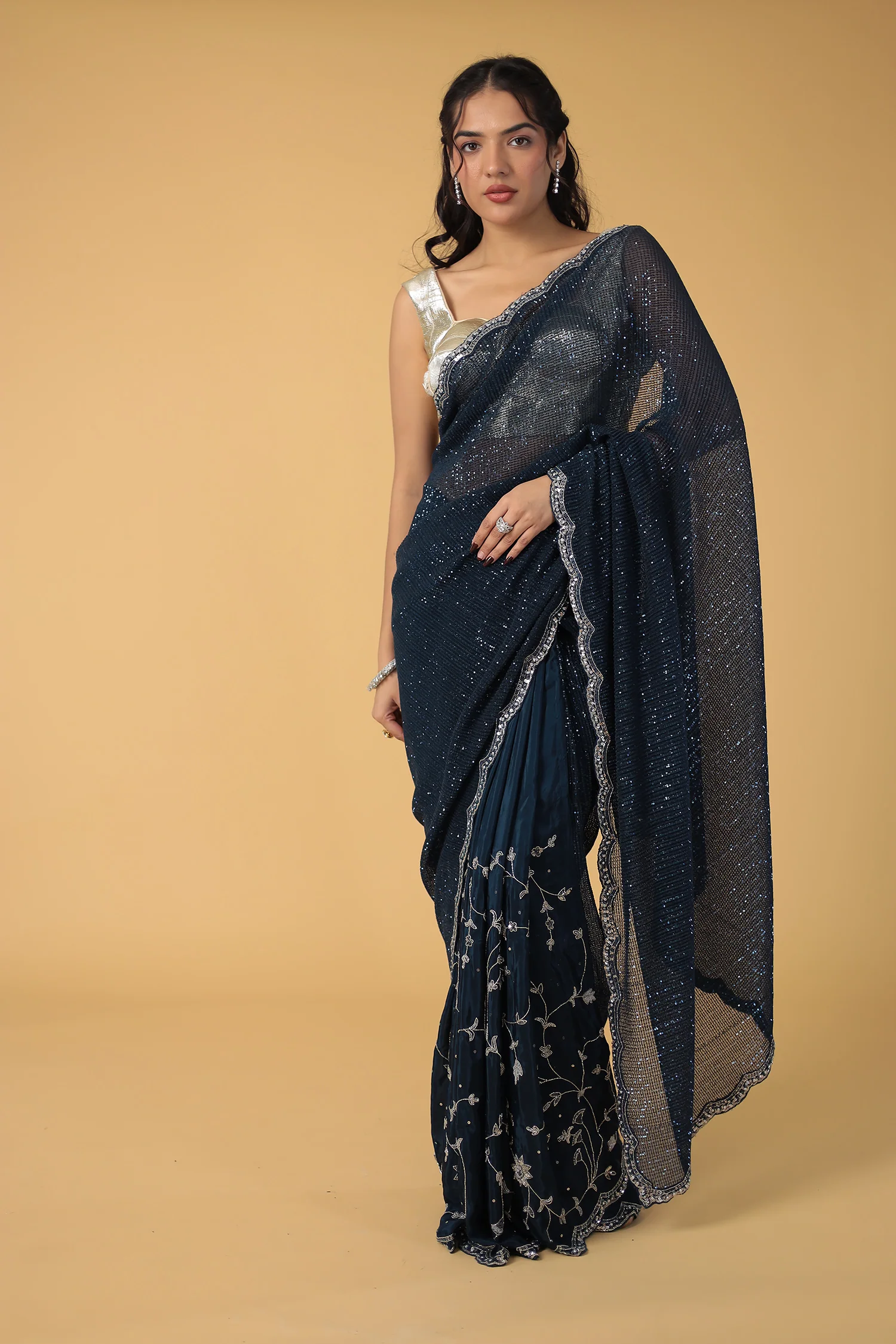 Light Pink Shimmer Silk Saree with Cutdana and Sequins work - Image 15