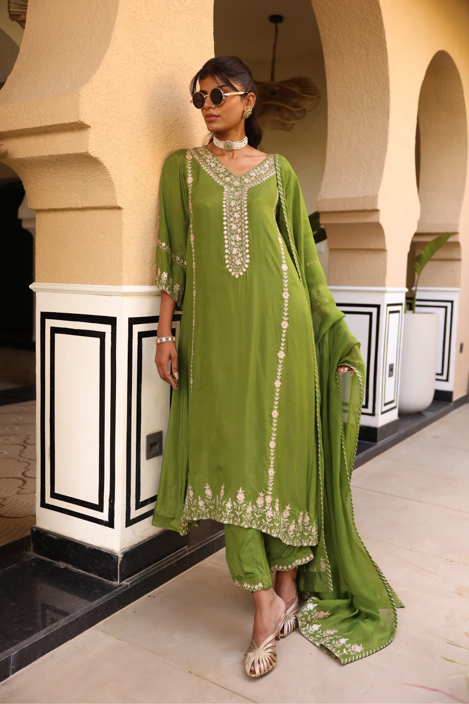 Silk Suit Set with Aari, Sequins work. - Image 5
