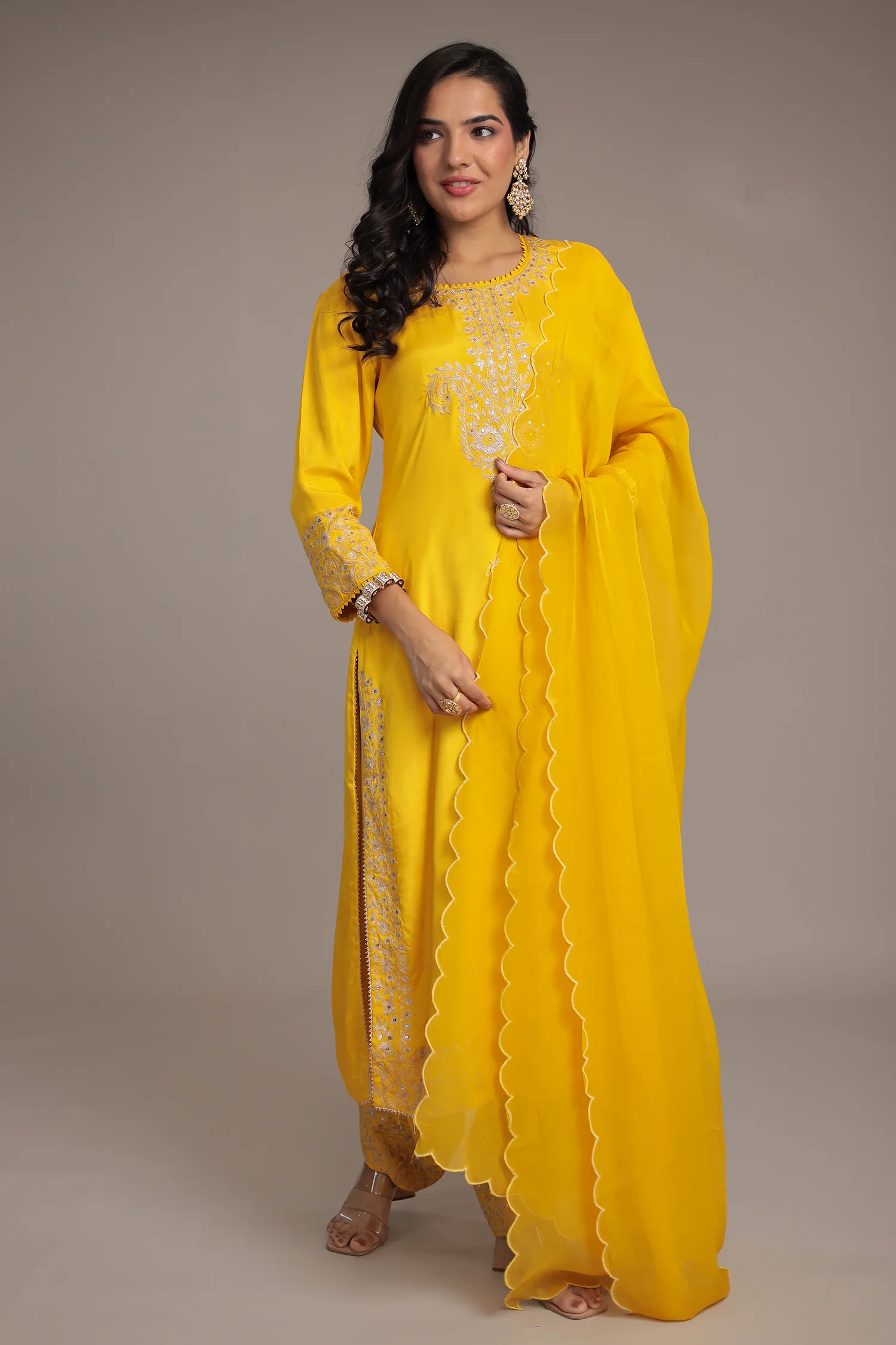 Embroidered Silk Suit with Aari and Sequins work - Image 3