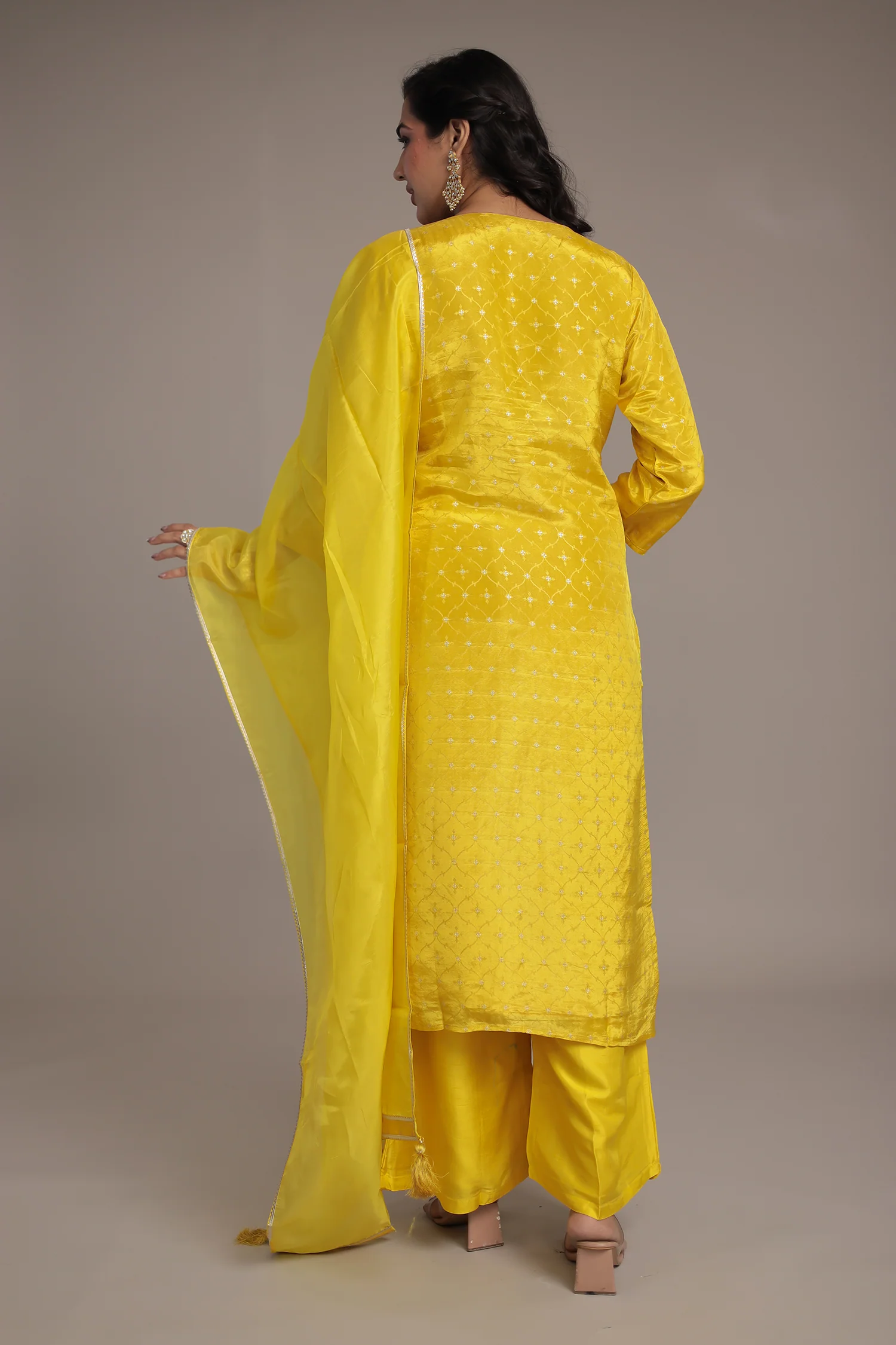 Embroidered Silk Suit with Aari and Sequins work - Image 6