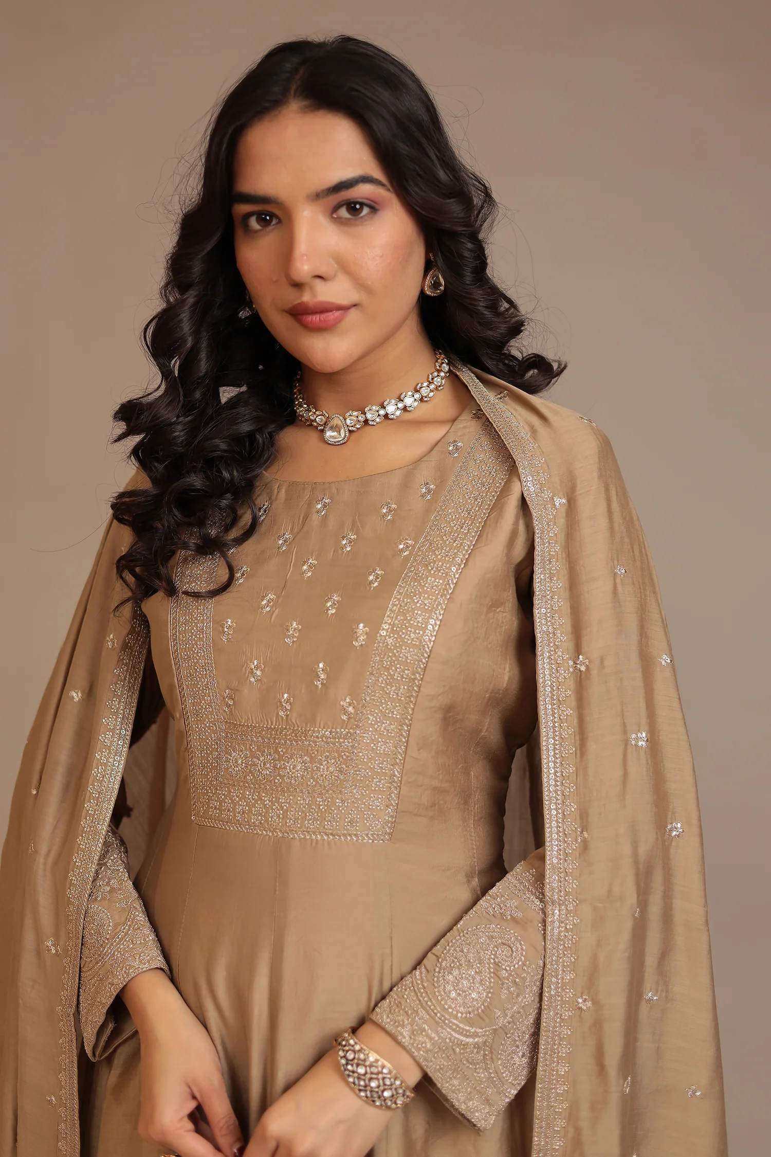 Silk  Suit  with Aari, Sequins work - Image 2