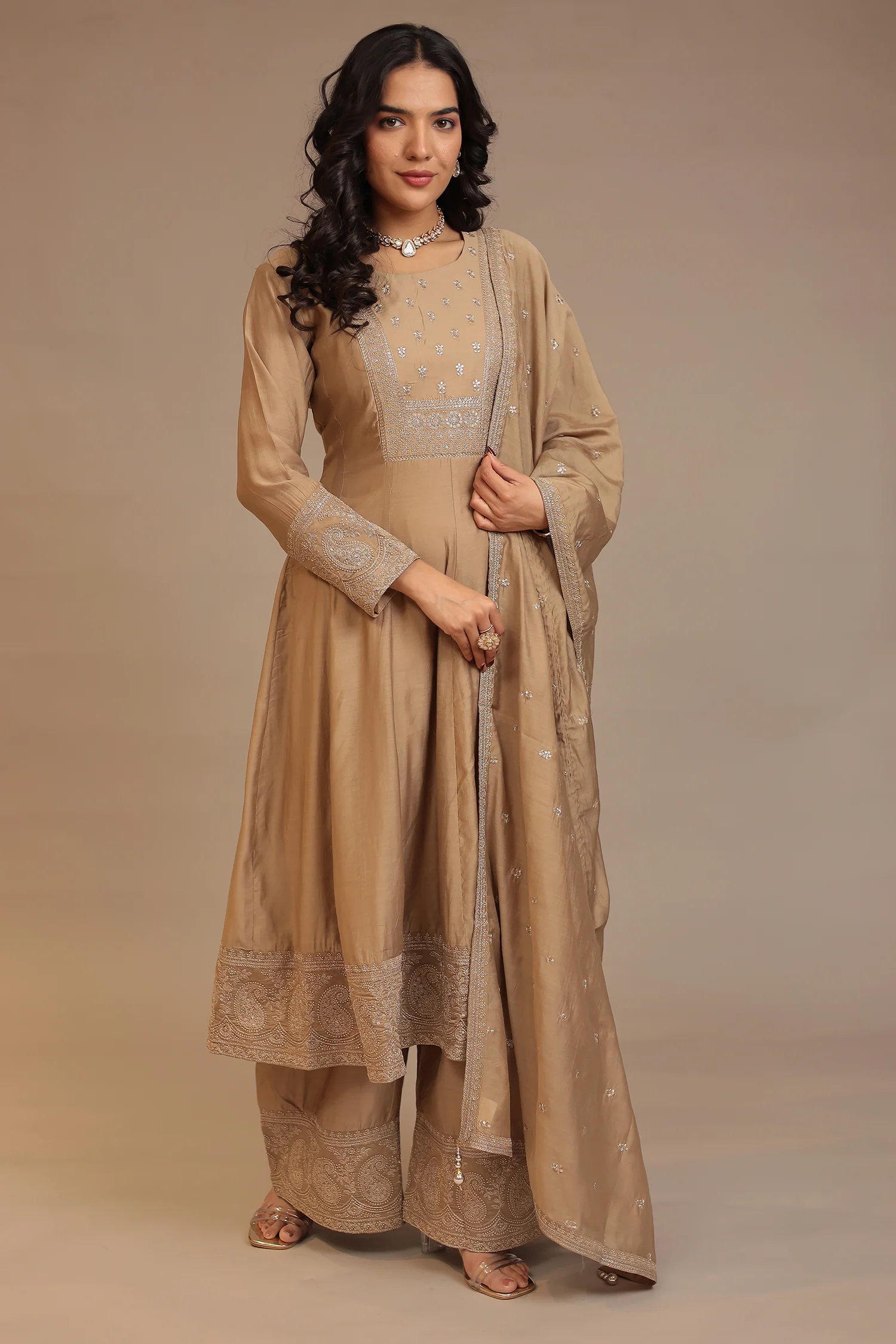 Silk  Suit  with Aari, Sequins work - Image 3