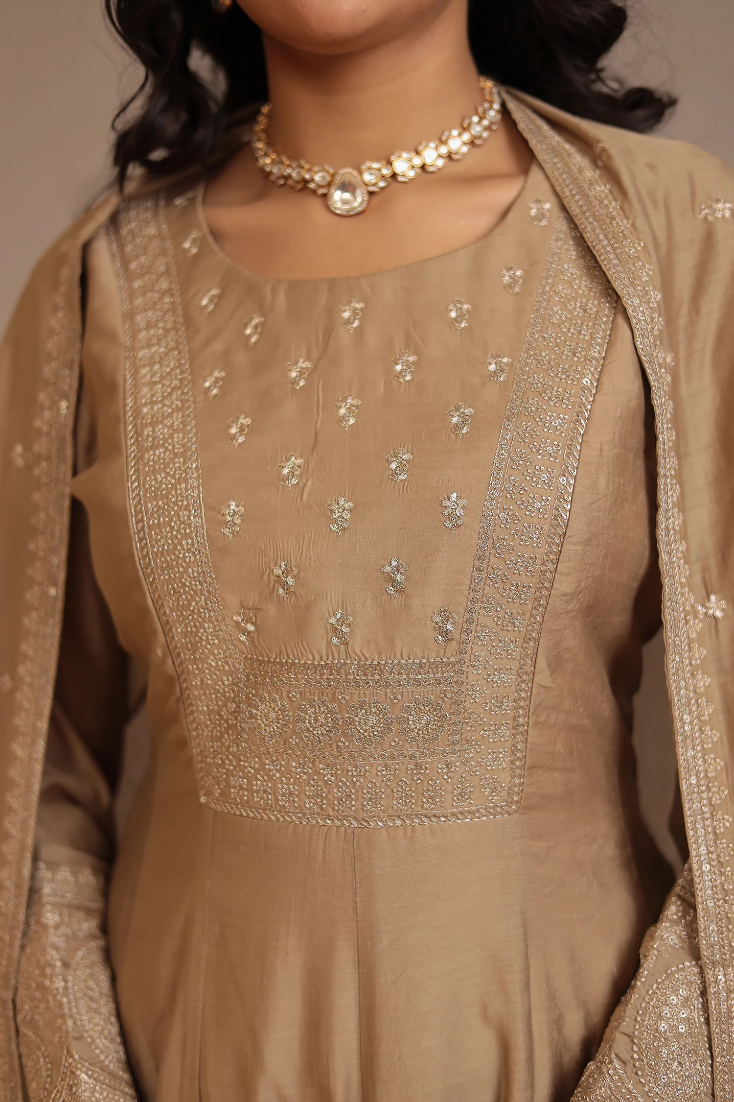 Silk  Suit  with Aari, Sequins work - Image 4