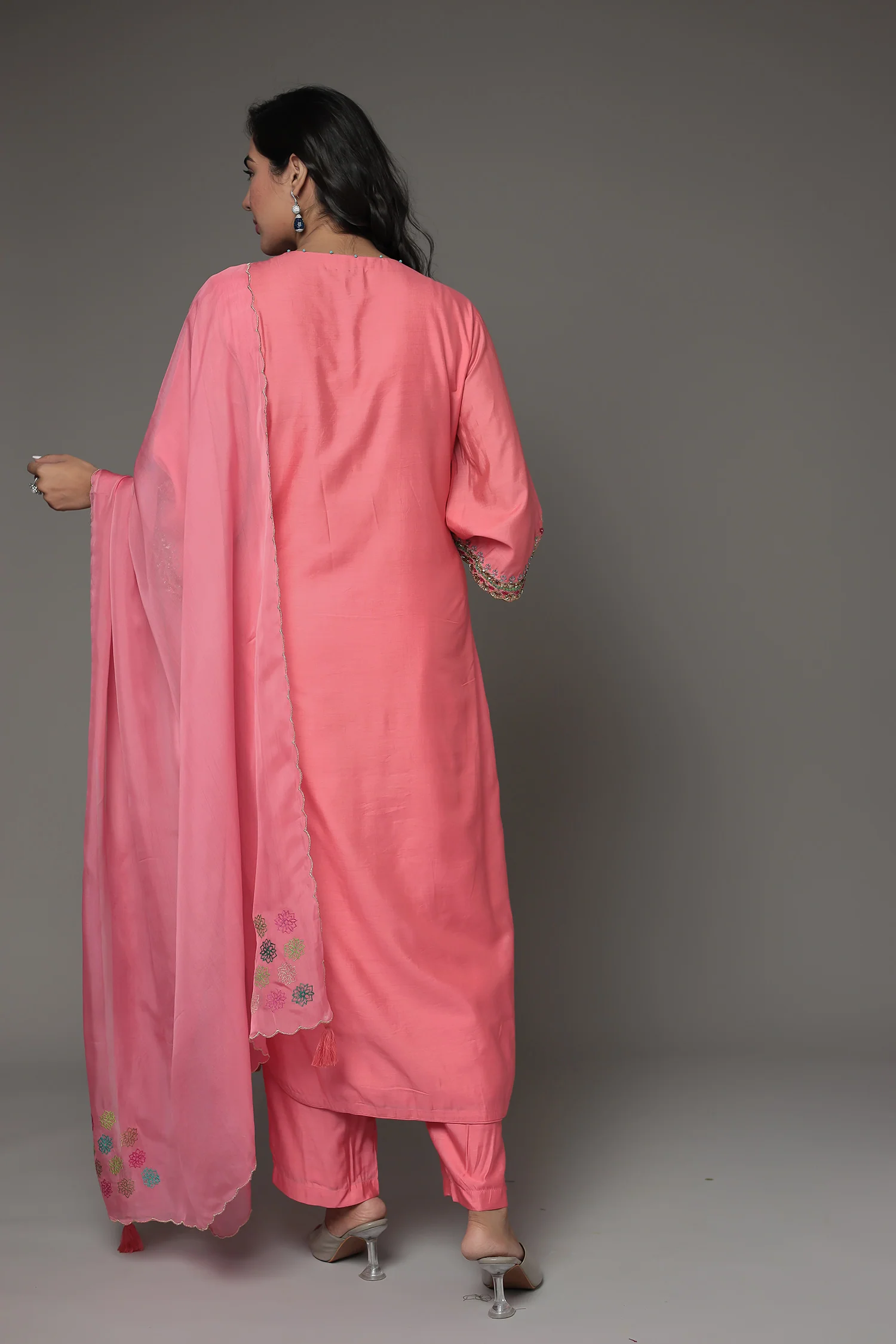Embroidered Silk Suit with Sequins work - Image 7