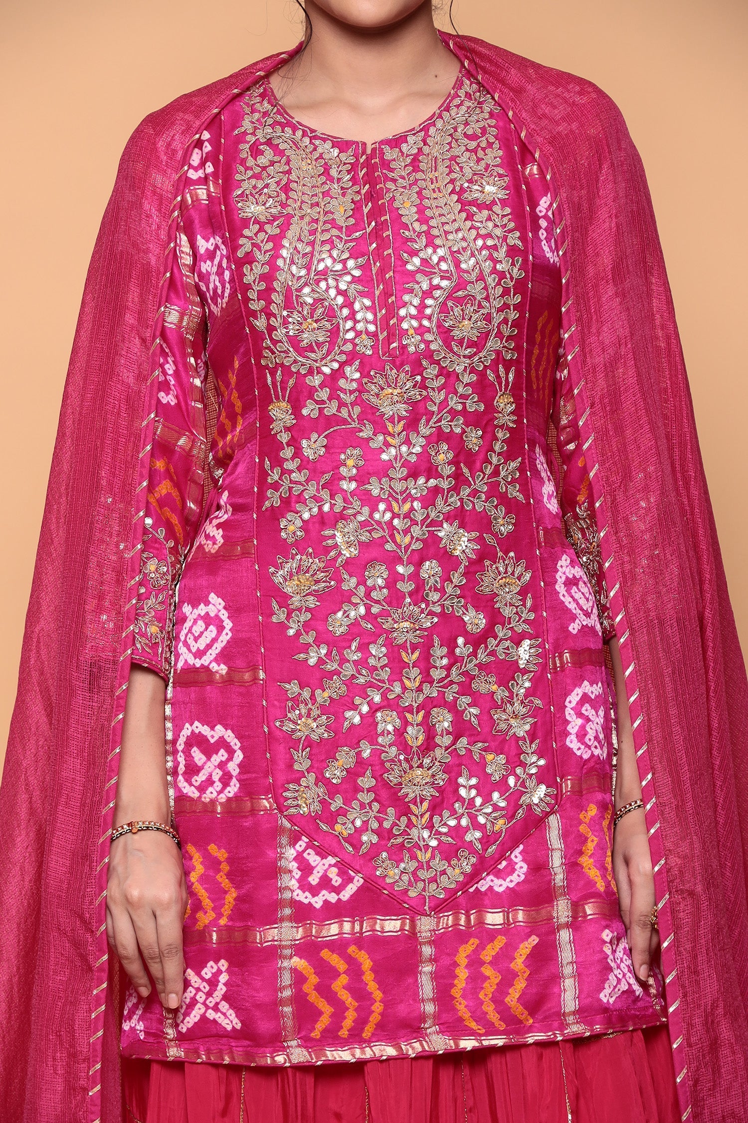 Silk Suit with Gota Patti, Ghat chola work. - Image 2