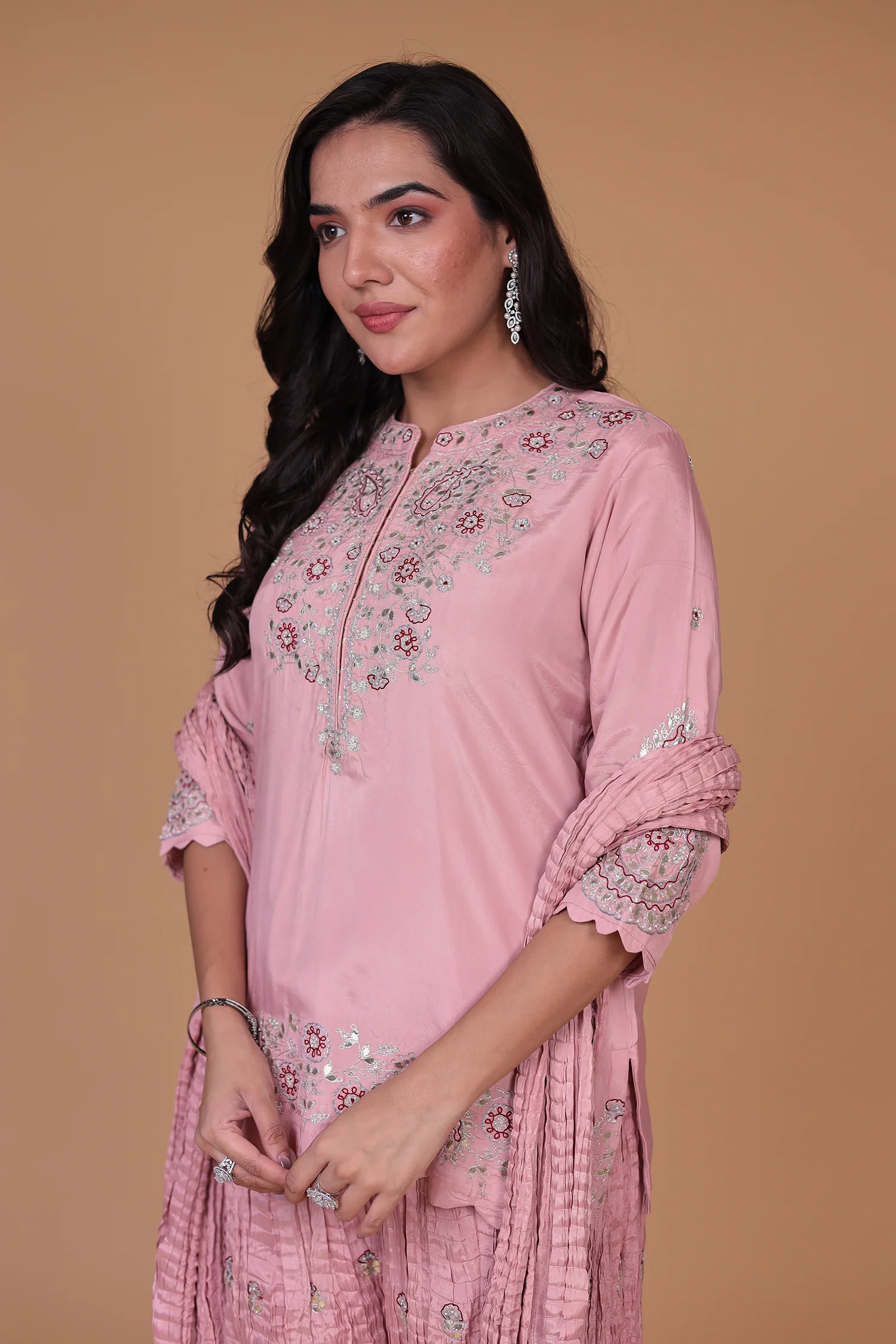 Crushed Silk Suit with Gota Patti, Pearl and Thread work - Image 2