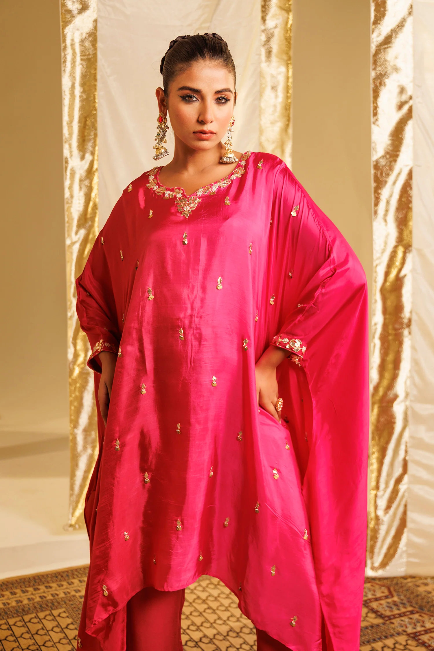 Silk Kaftan Suit with Gota Patti and Pearl work - Image 4