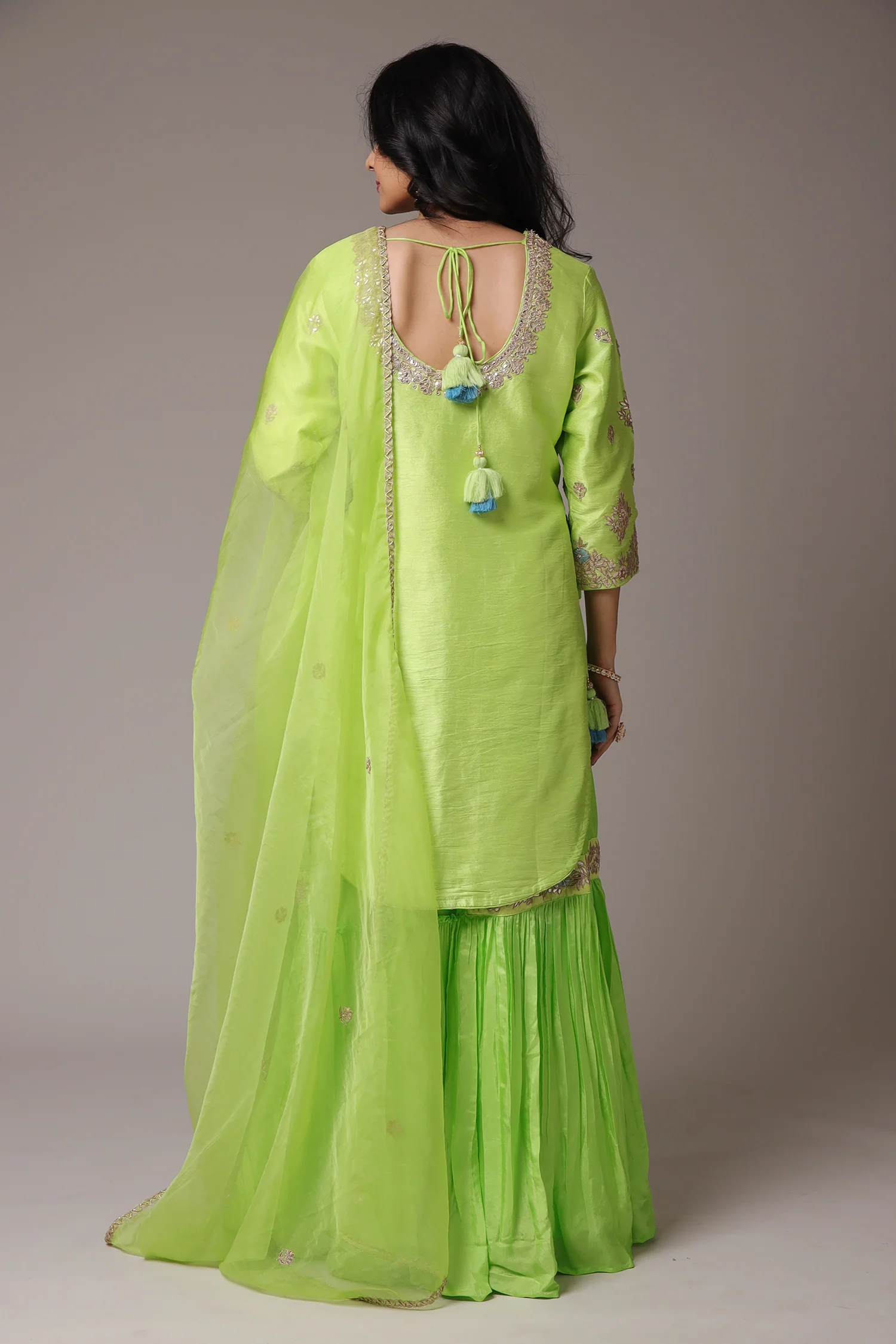 Embroidered Straight Silk Suit with Gota Patti work. - Image 14