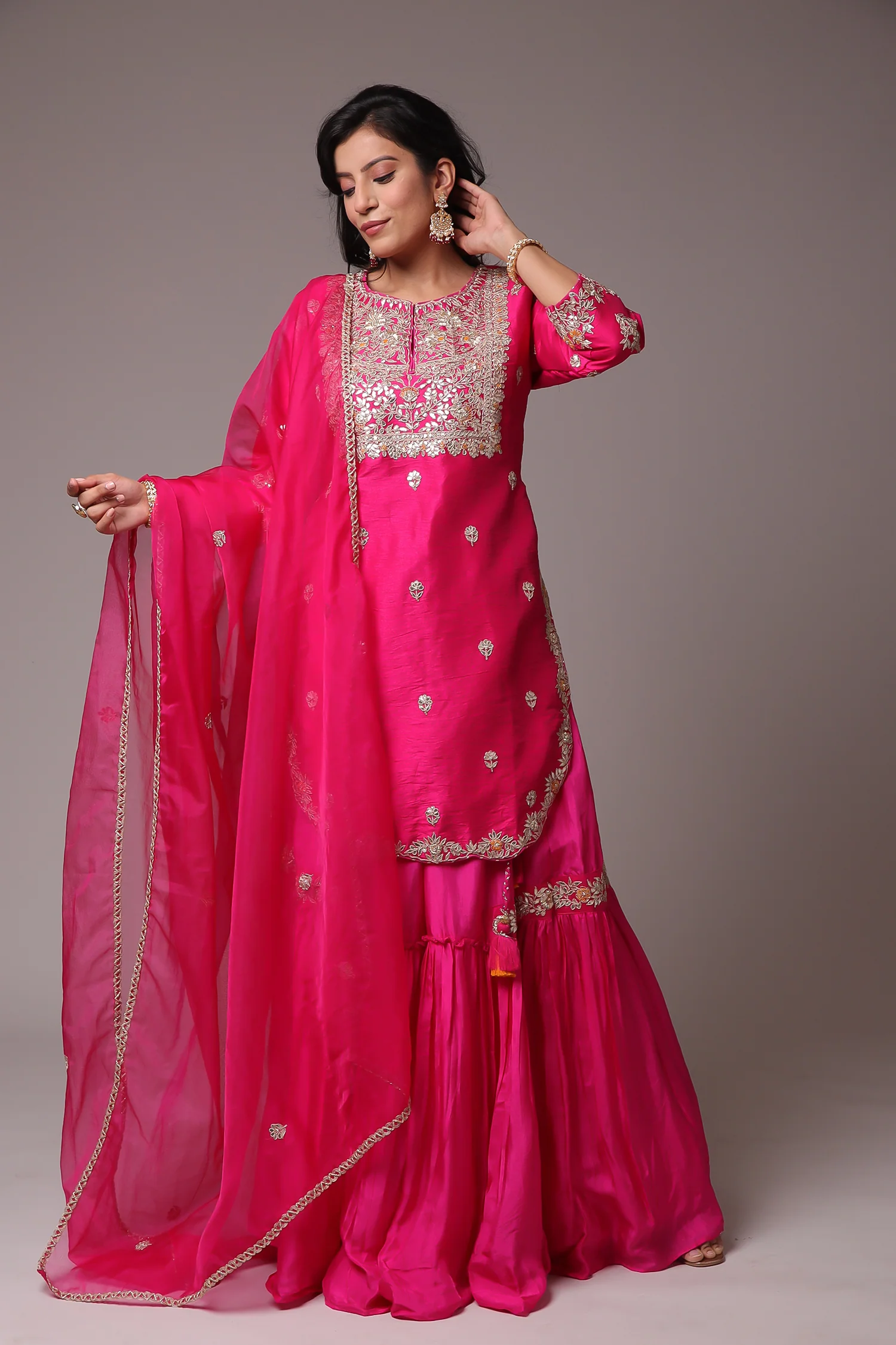Embroidered Straight Silk Suit with Gota Patti work. - Image 5