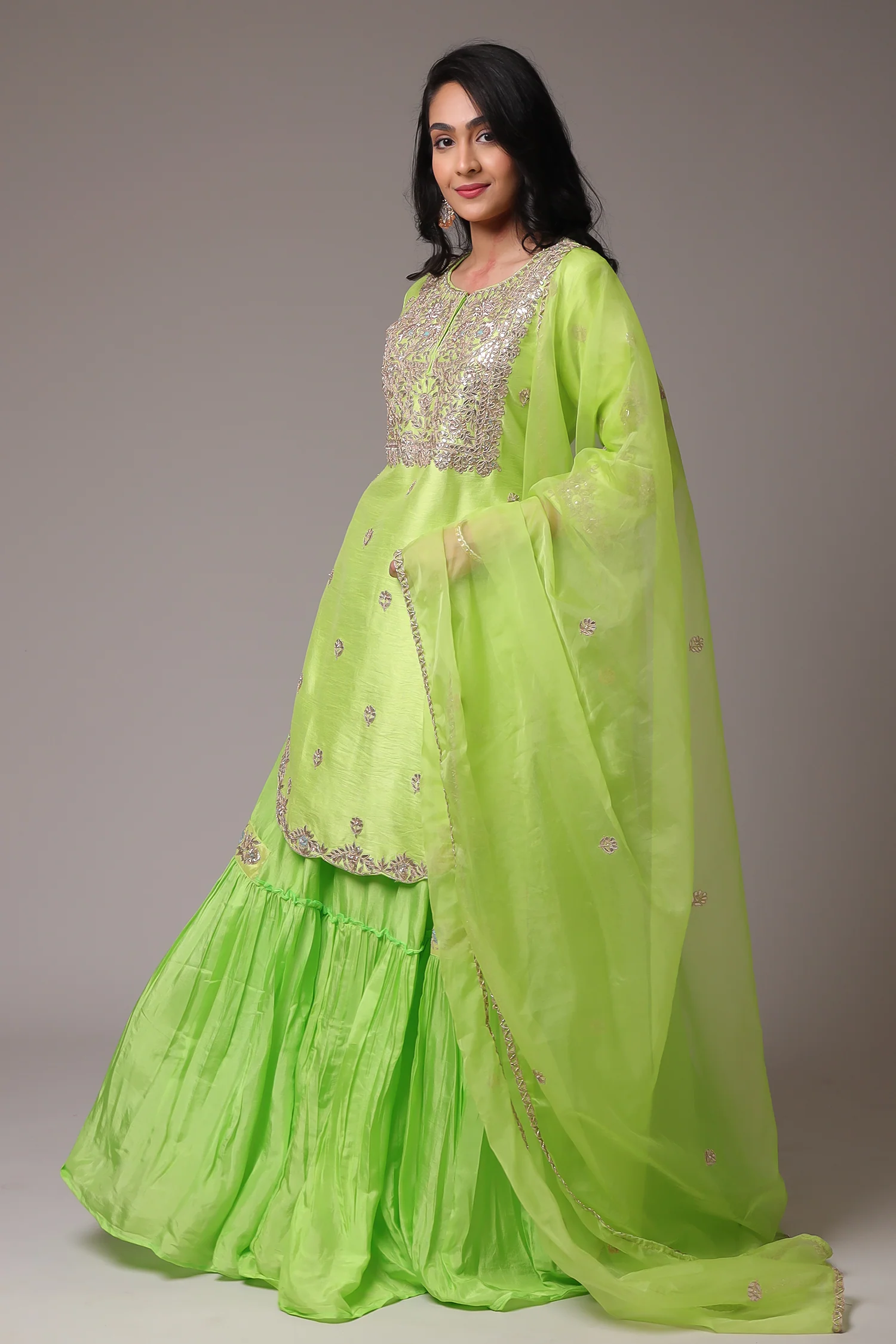 Embroidered Straight Silk Suit with Gota Patti work. - Image 5