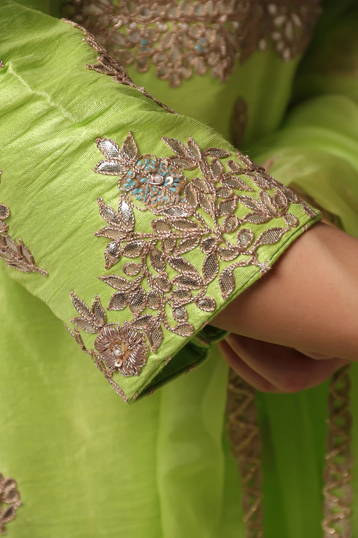 Embroidered Straight Silk Suit with Gota Patti work. - Image 11