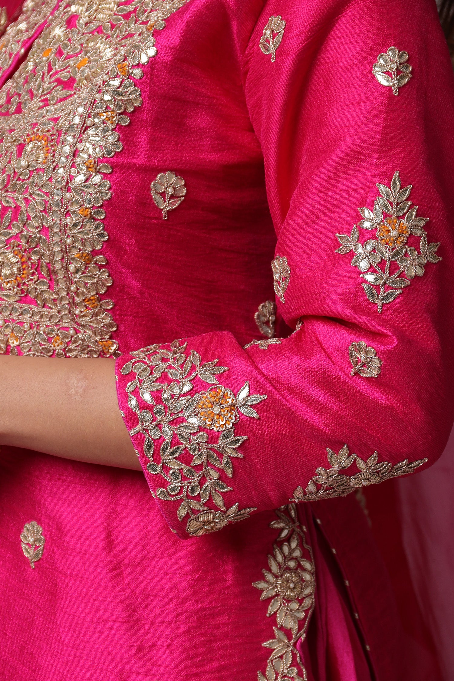 Embroidered Straight Silk Suit with Gota Patti work. - Image 3