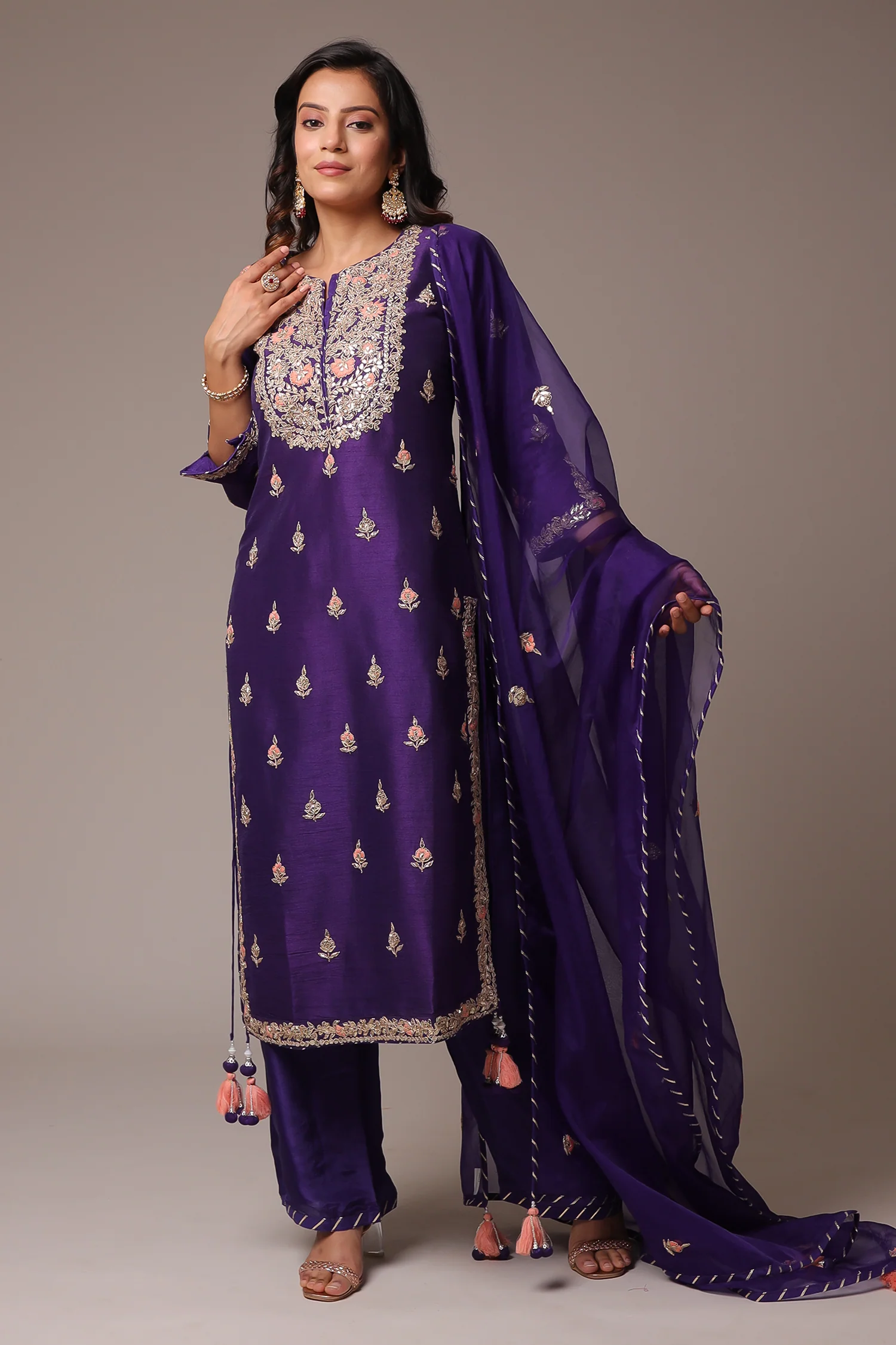 Embroidered Straight Silk Suit with Gota Patti work. - Image 16