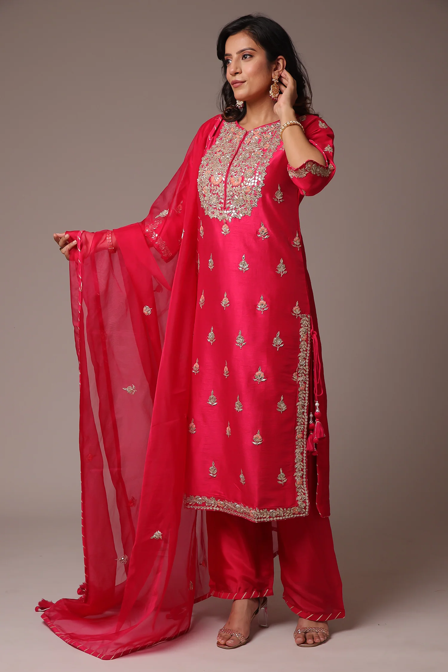 Embroidered Straight Silk Suit with Gota Patti work. - Image 20