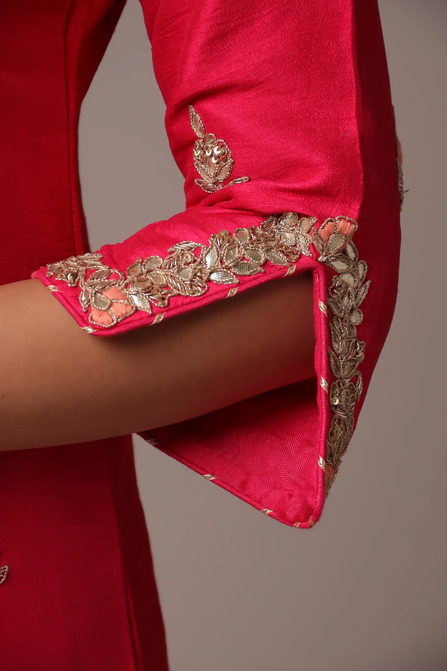 Embroidered Straight Silk Suit with Gota Patti work. - Image 22