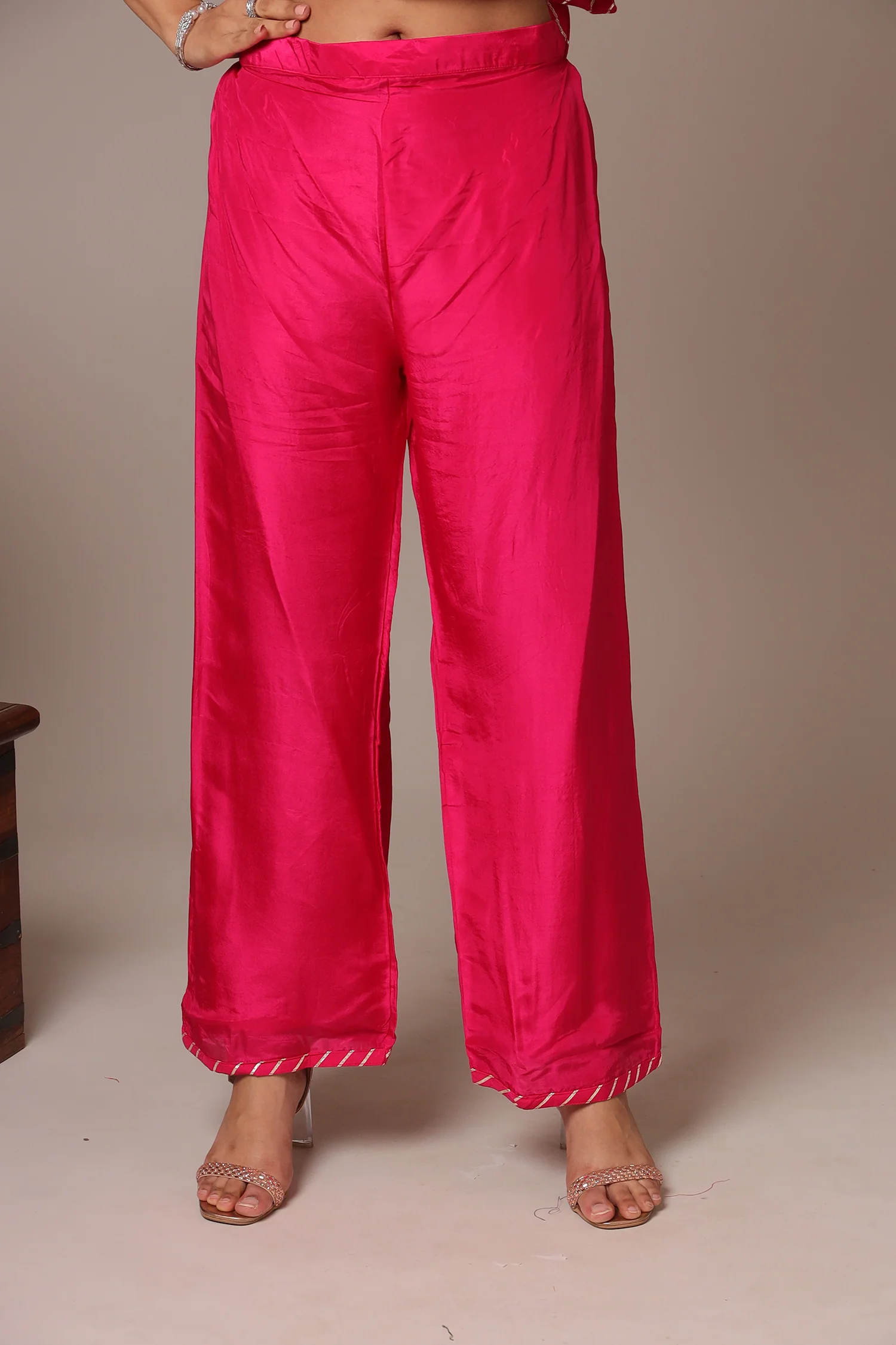 Embroidered Straight Silk Suit with Gota Patti work. - Image 4