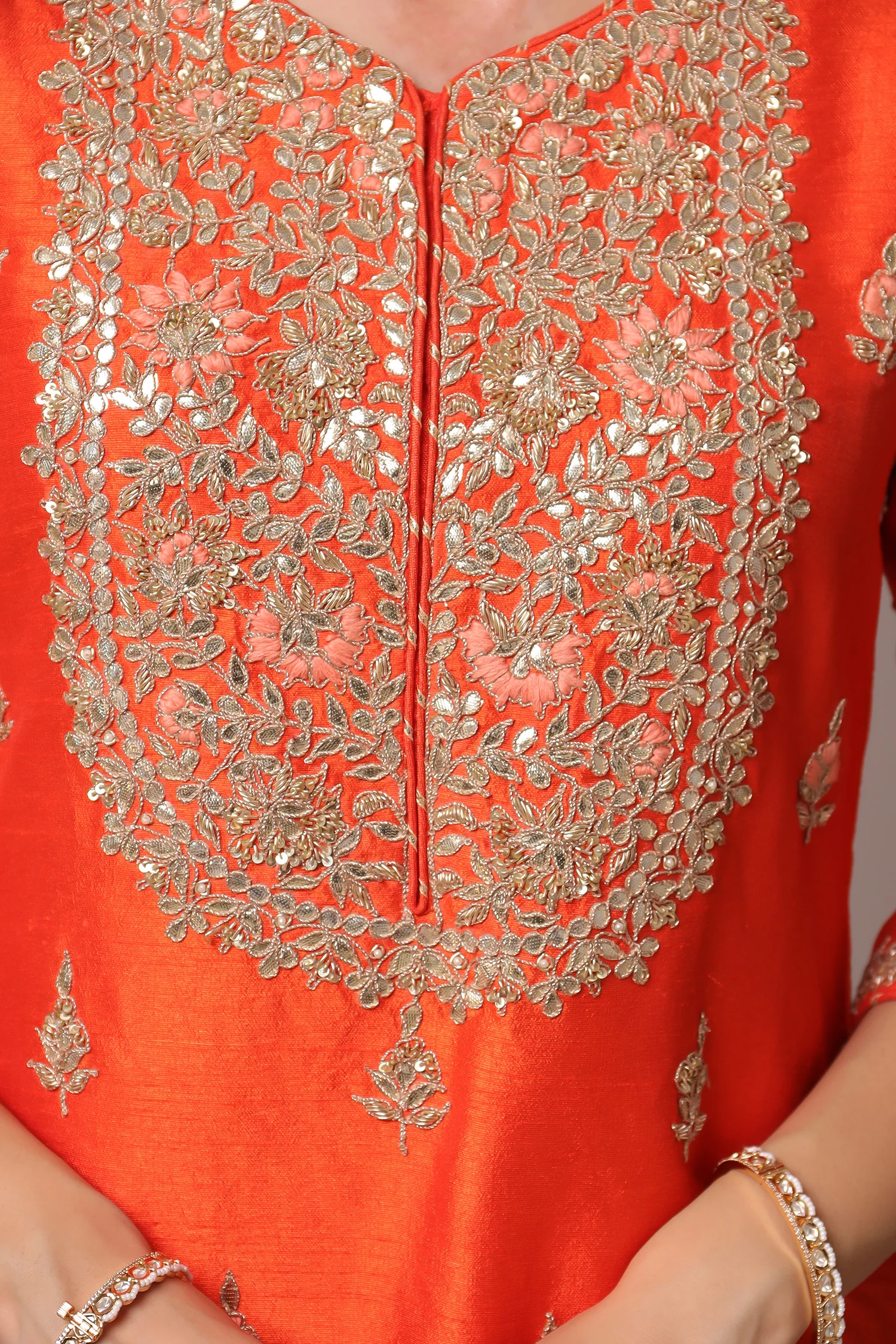Embroidered Straight Silk Suit with Gota Patti work. - Image 8
