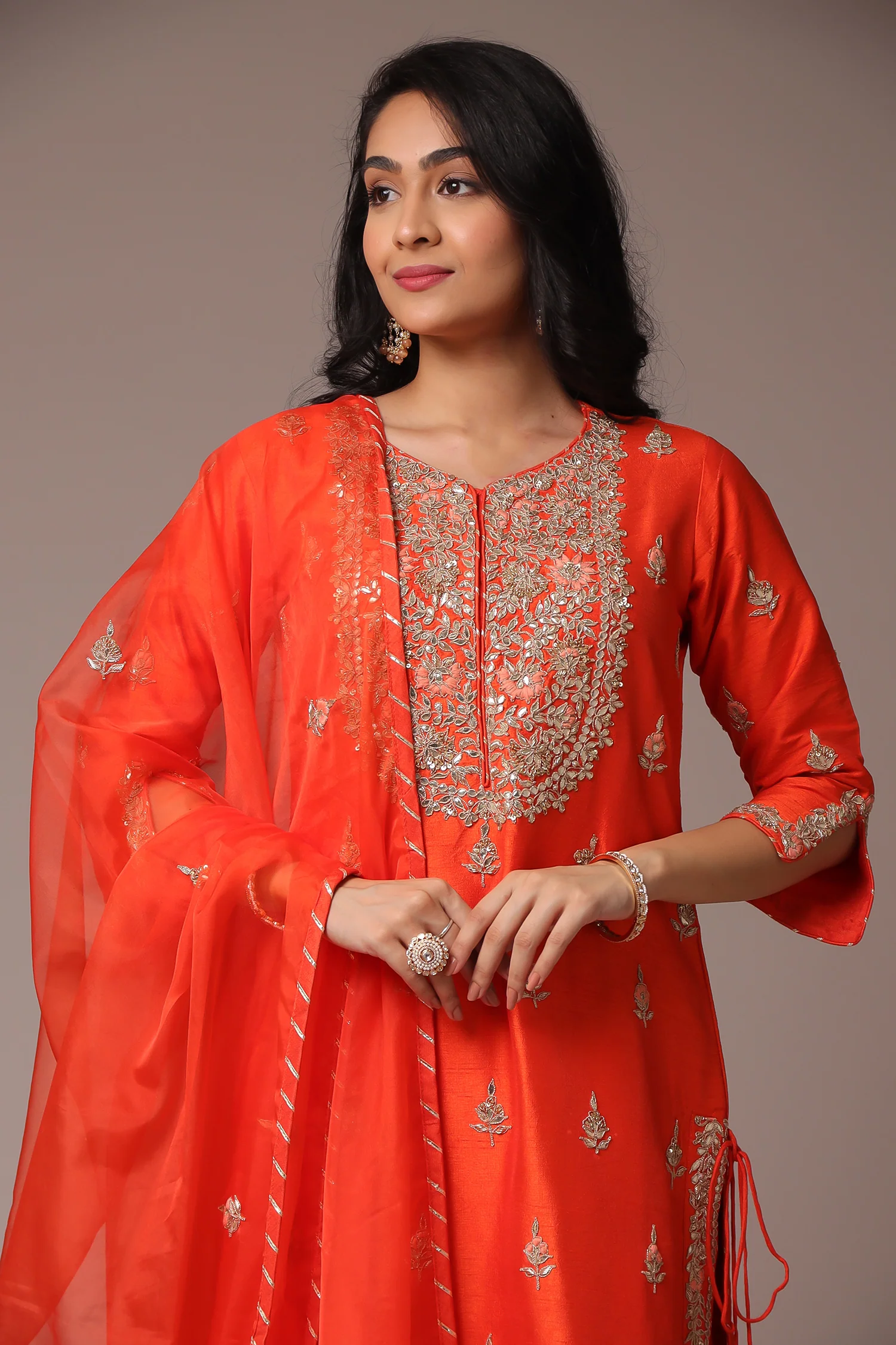 Embroidered Straight Silk Suit with Gota Patti work. - Image 14