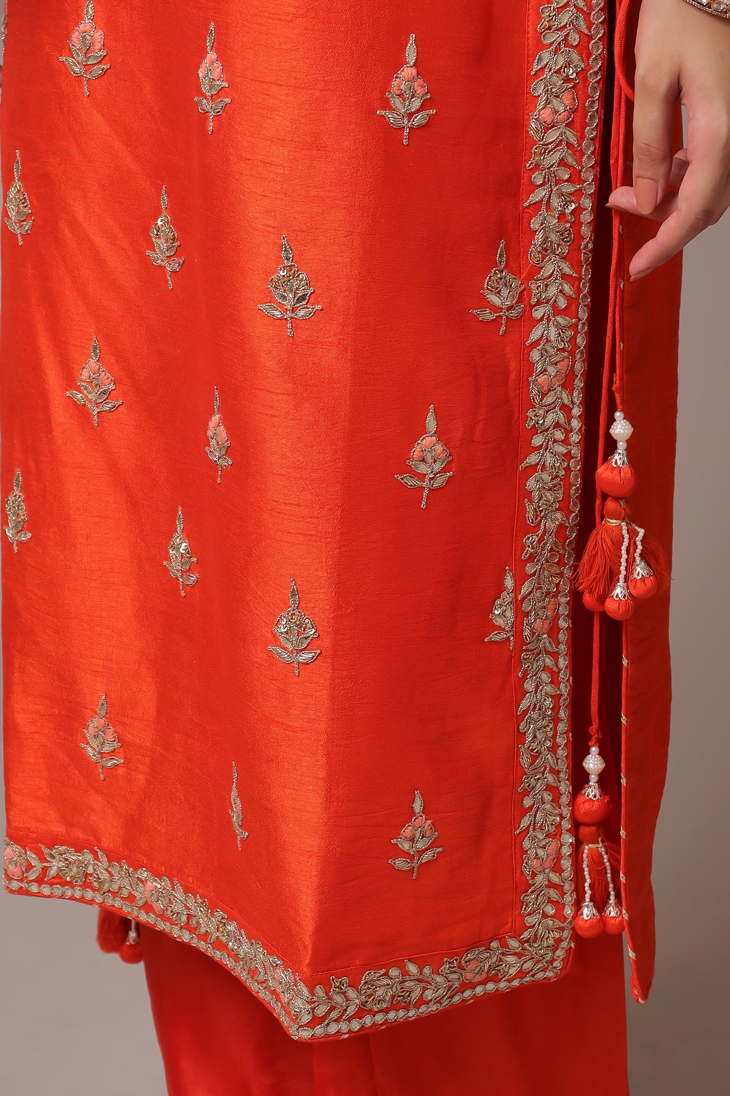 Embroidered Straight Silk Suit with Gota Patti work. - Image 15