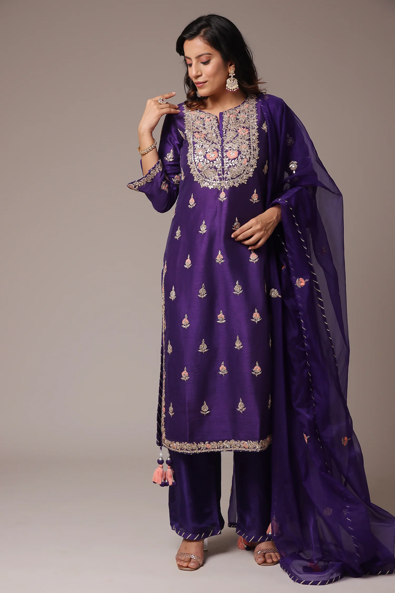 Embroidered Straight Silk Suit with Gota Patti work. - Image 21