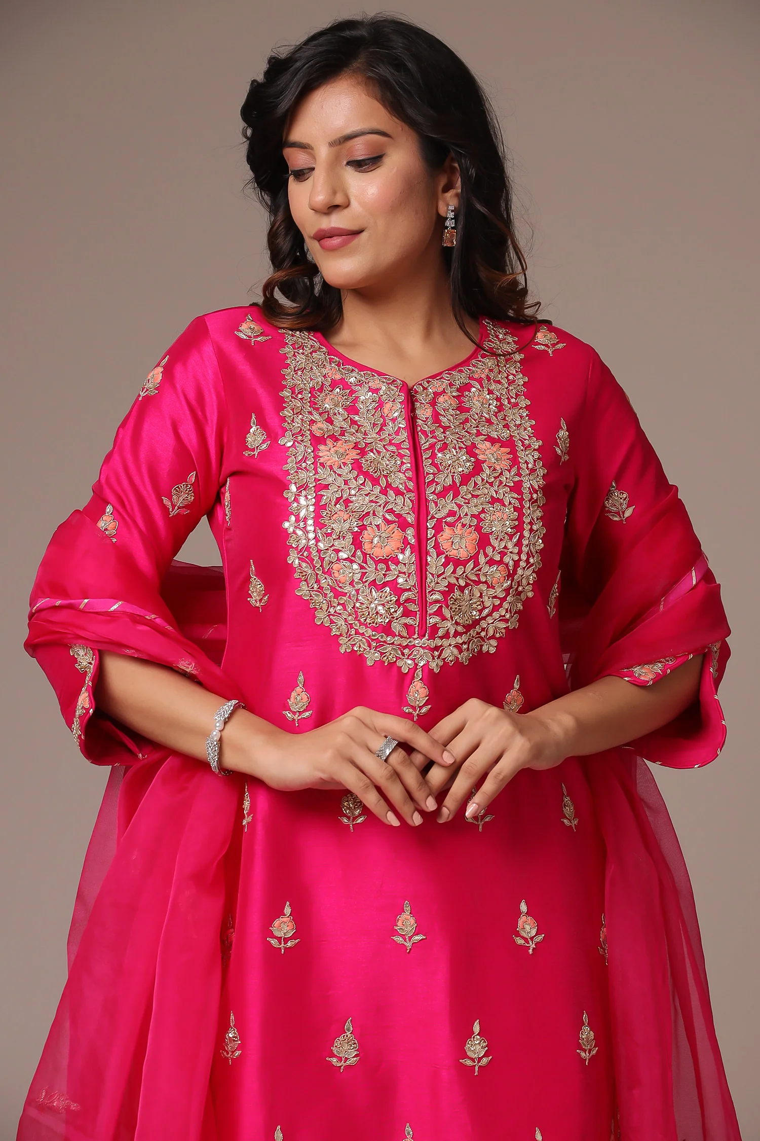 Embroidered Straight Silk Suit with Gota Patti work. - Image 8
