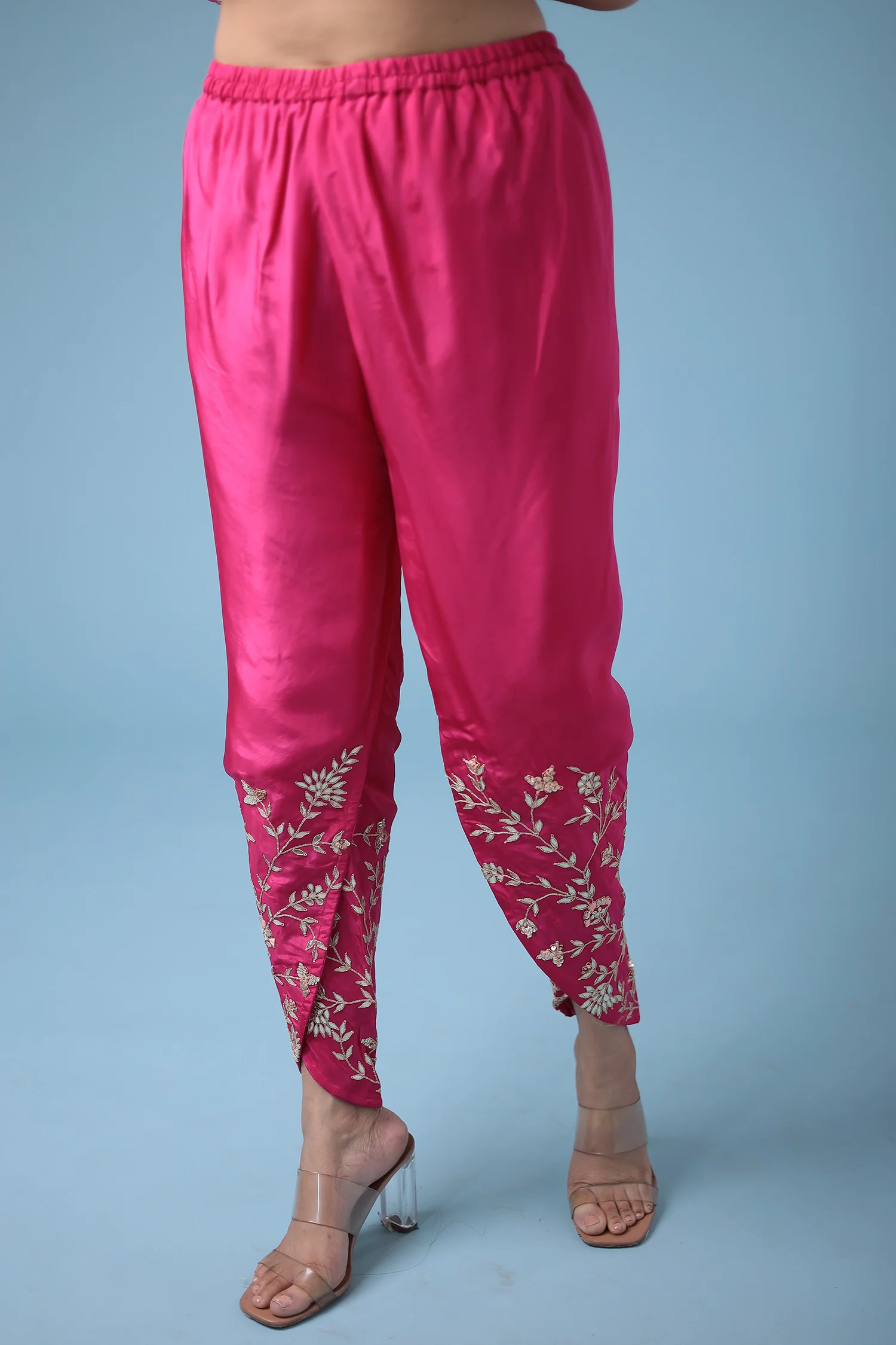 Embroidered Dhoti Style Silk Suit with Gota Patti work - Image 6