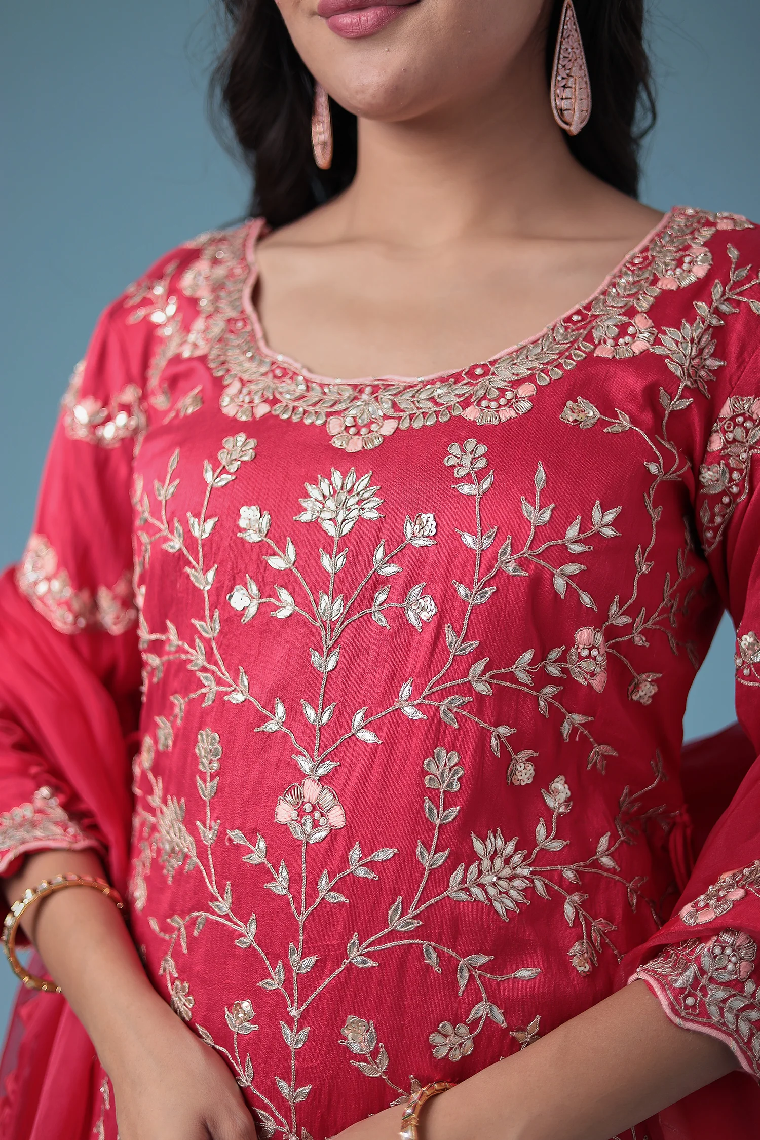 Embroidered Dhoti Style Silk Suit with Gota Patti work - Image 4