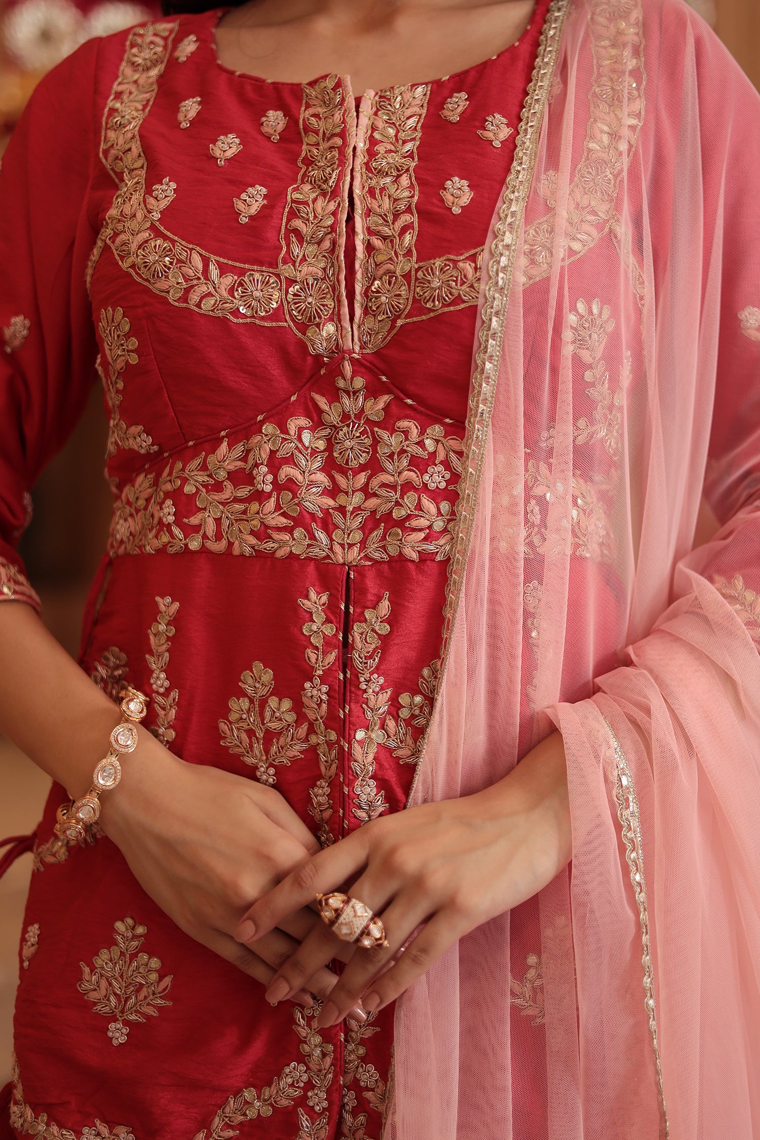Silk Peplum Suit Embroidered with Gota Patti and Zardozi work - Image 3