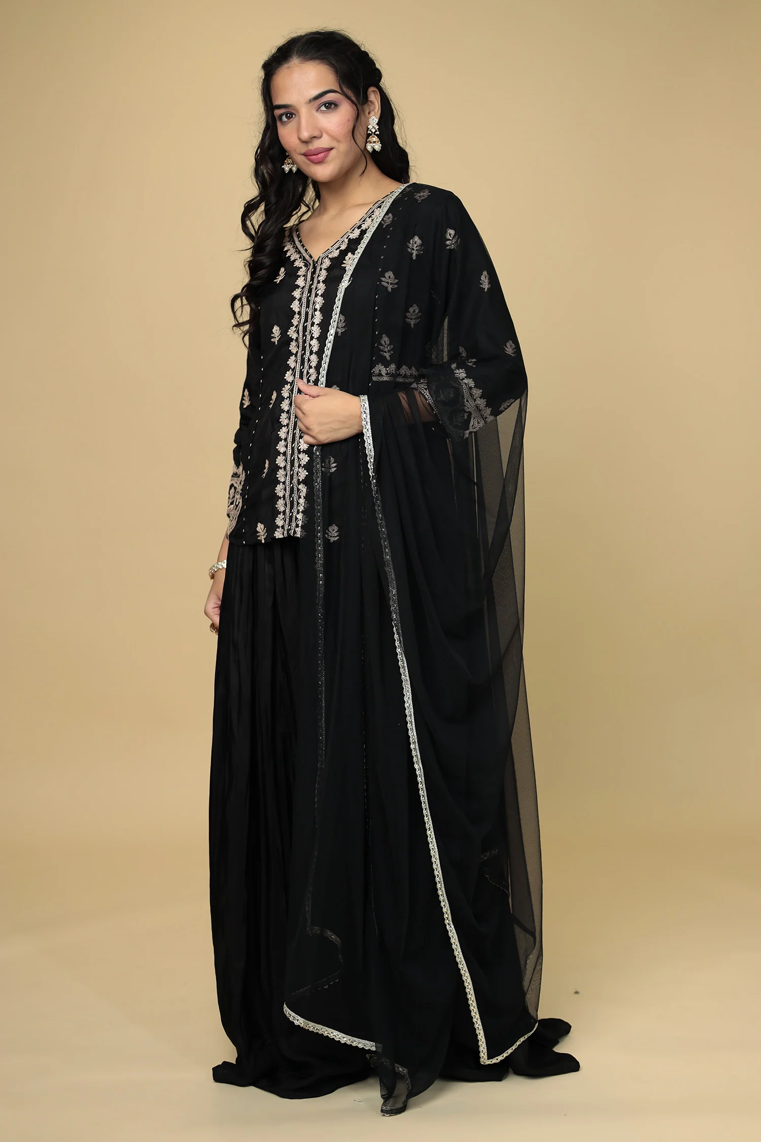 Peplum Silk Indowestern Suit with Pittan work - Image 5