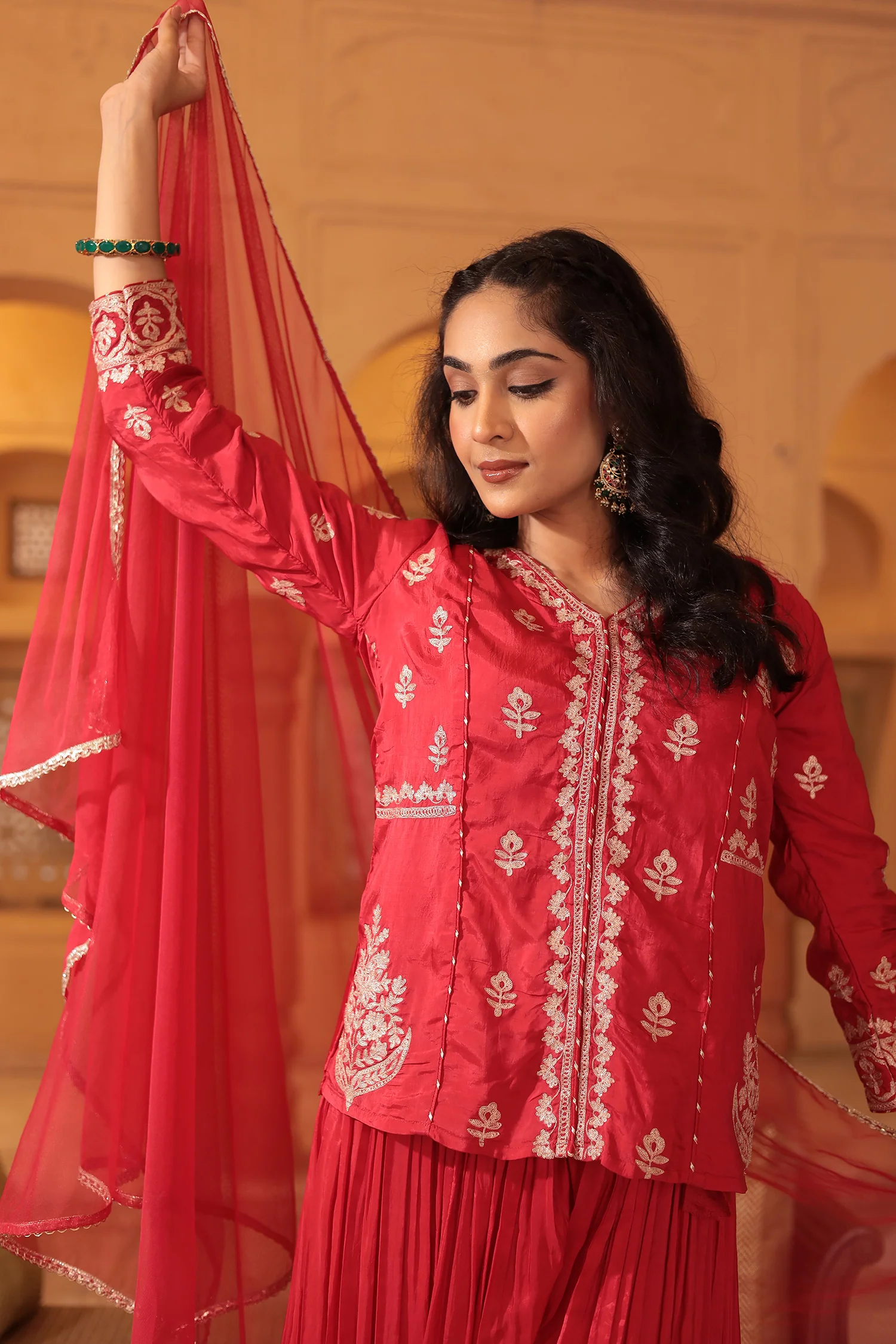 Peplum Silk Indowestern Suit with Pittan work - Image 2