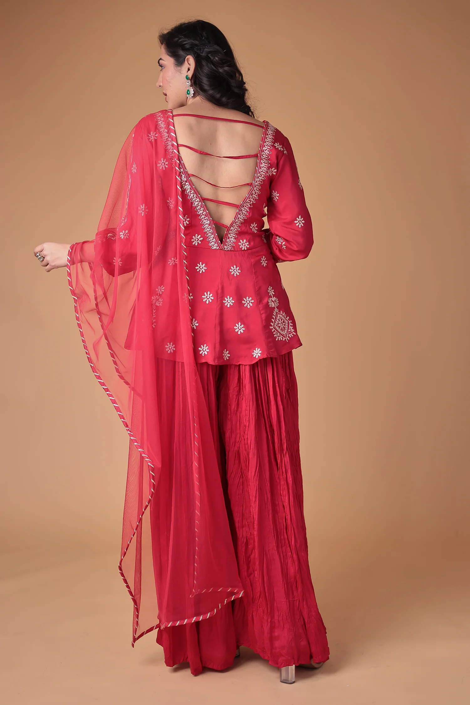 Peplum Silk Suit with Pittan work - Image 14
