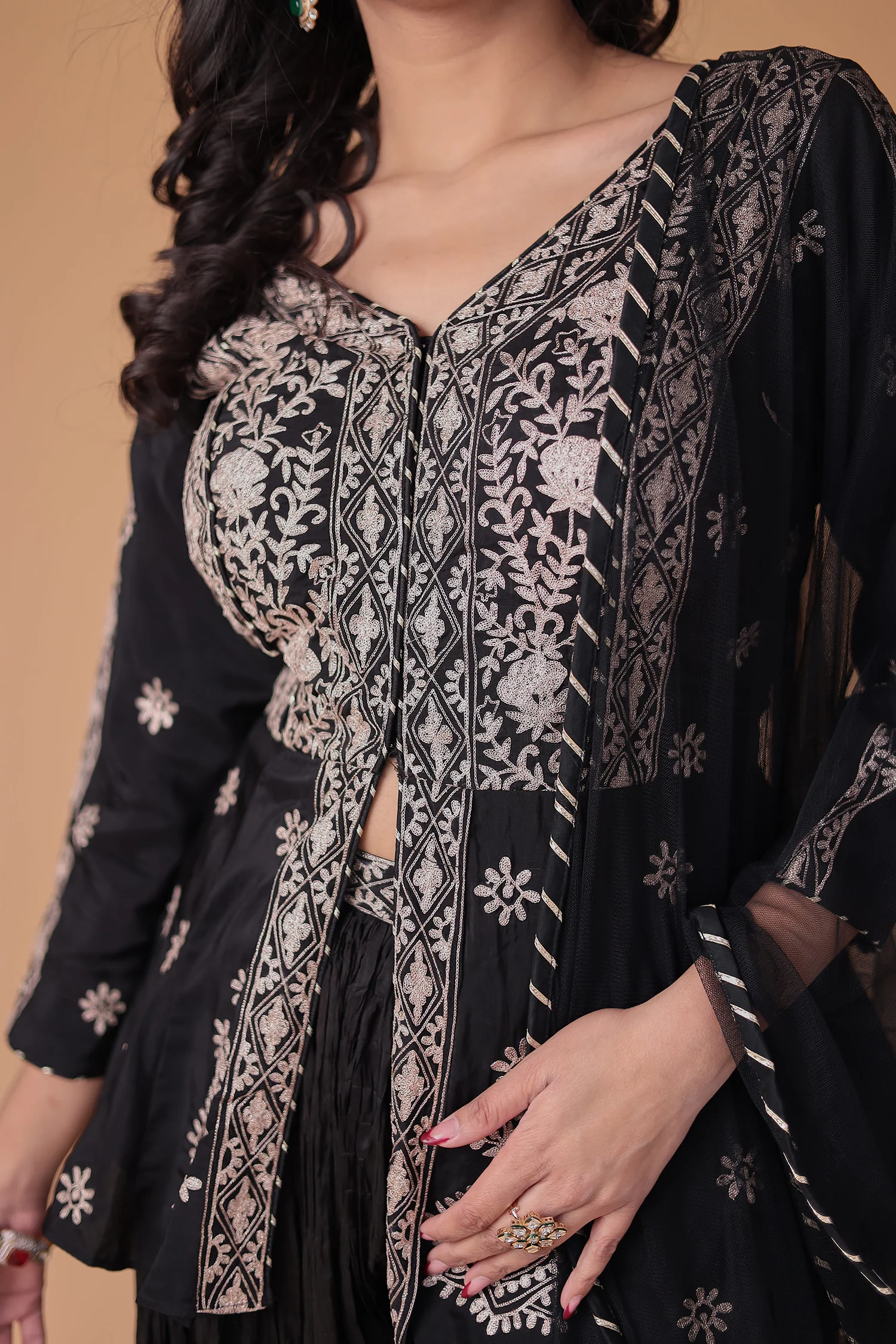 Peplum Silk Suit with Pittan work - Image 4