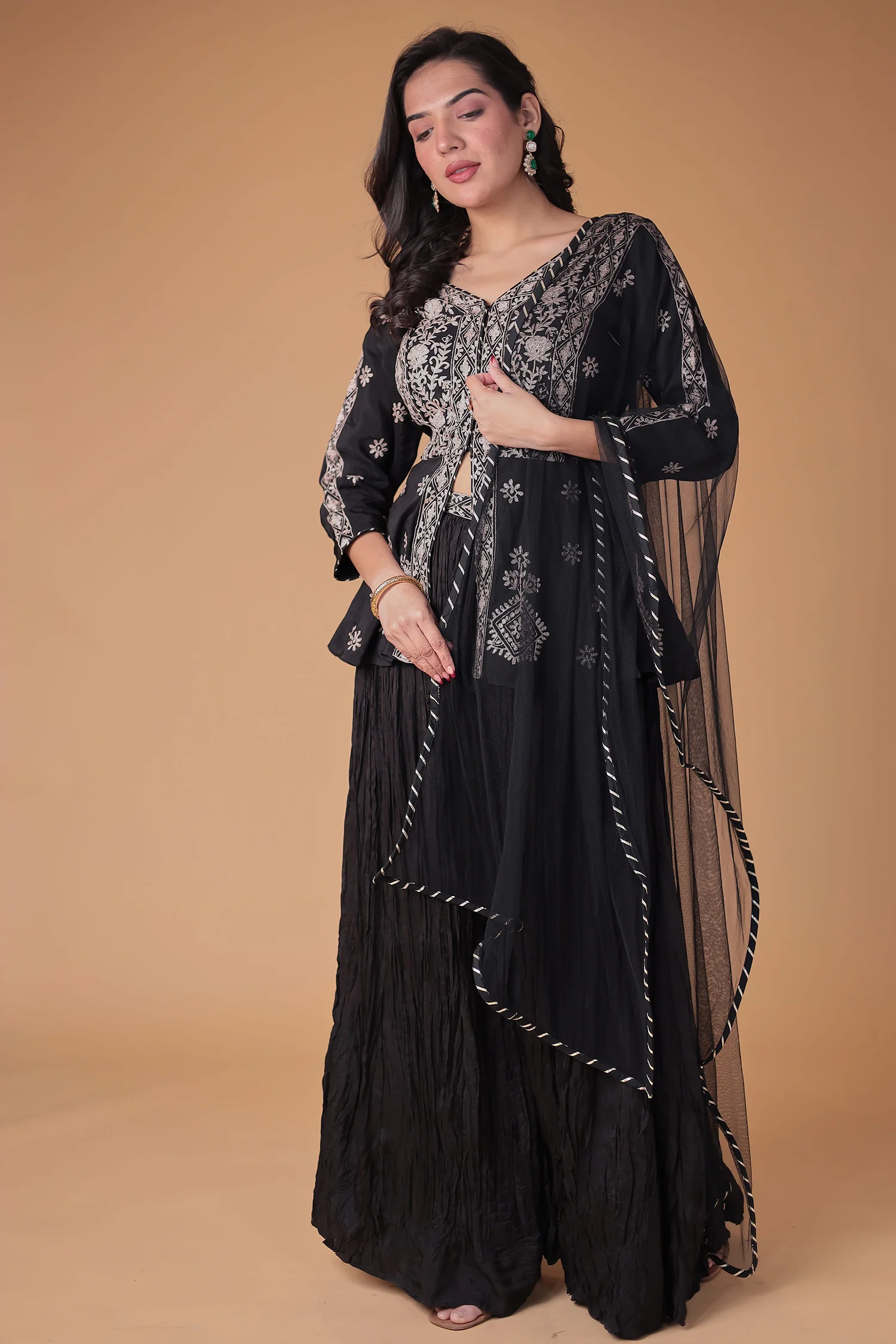 Peplum Silk Suit with Pittan work - Image 19