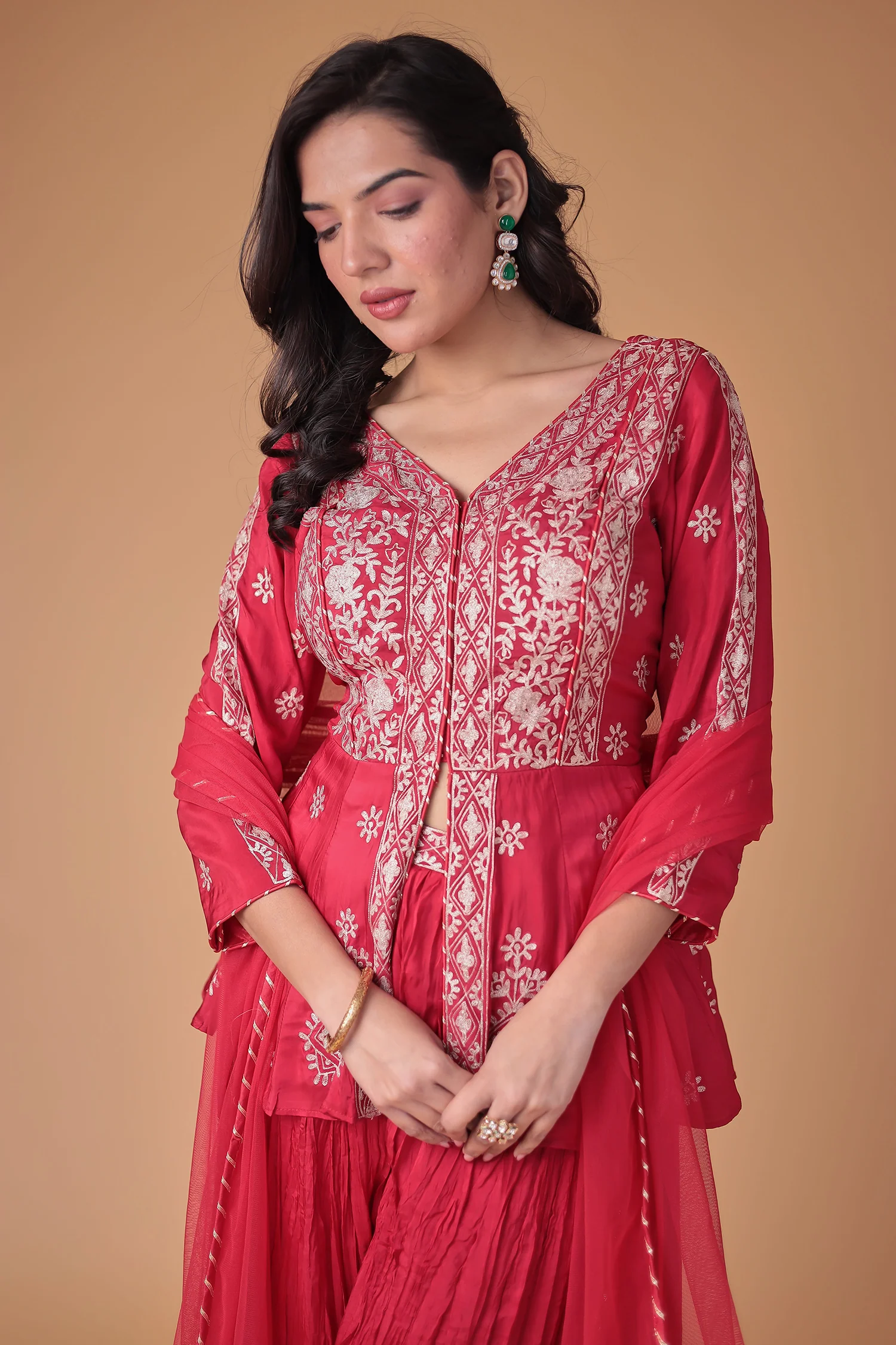 Peplum Silk Suit with Pittan work - Image 2
