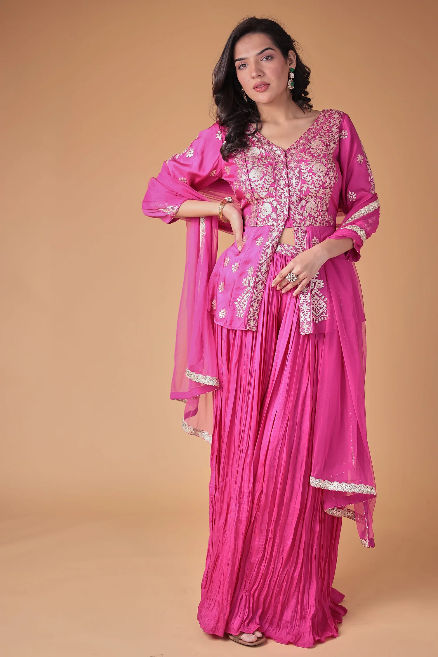 Peplum Silk Suit with Pittan work - Image 8