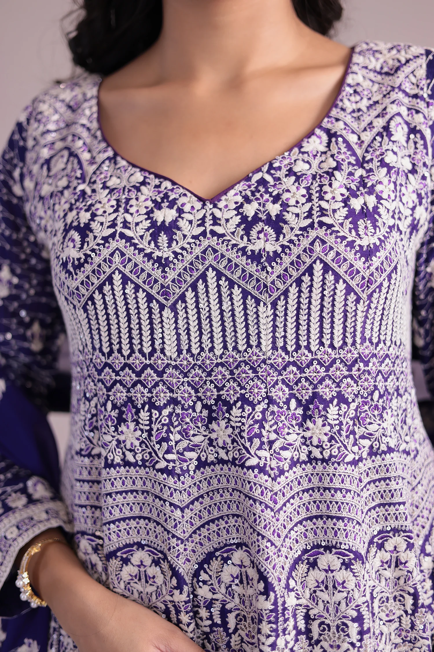 Embroidered Silk Suit Embellished with Sequins work - Image 11