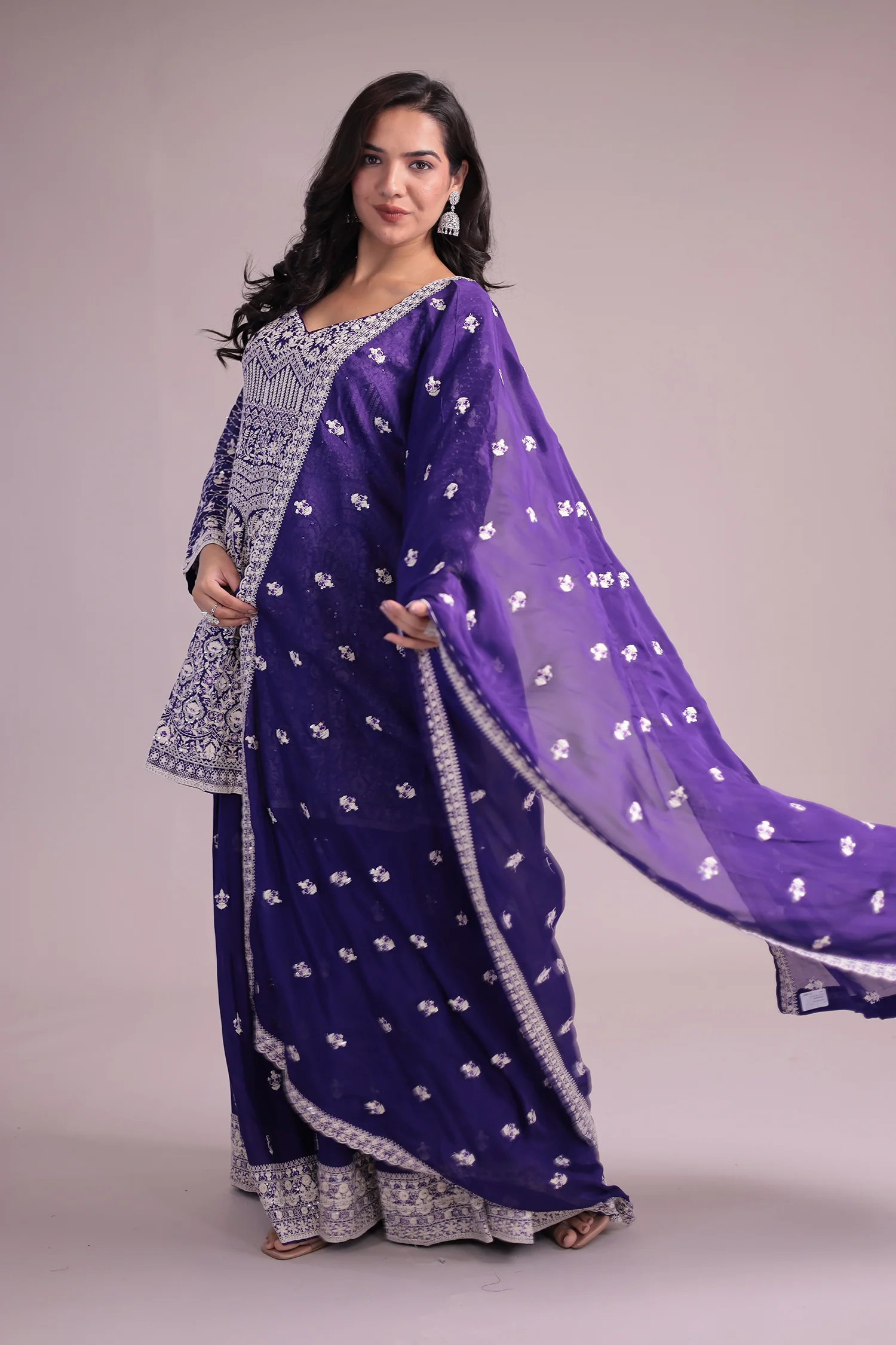 Embroidered Silk Suit Embellished with Sequins work - Image 12