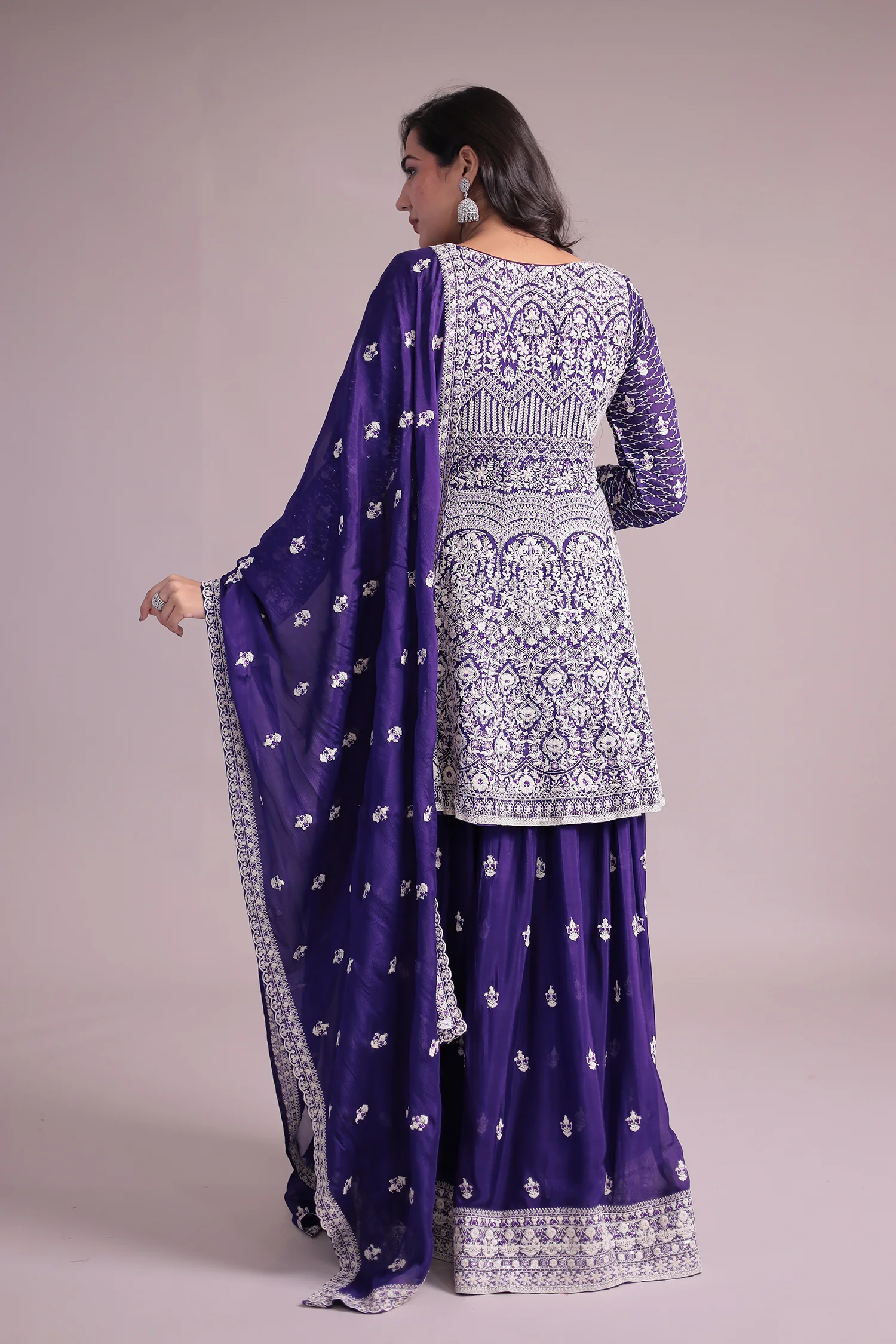 Embroidered Silk Suit Embellished with Sequins work - Image 14
