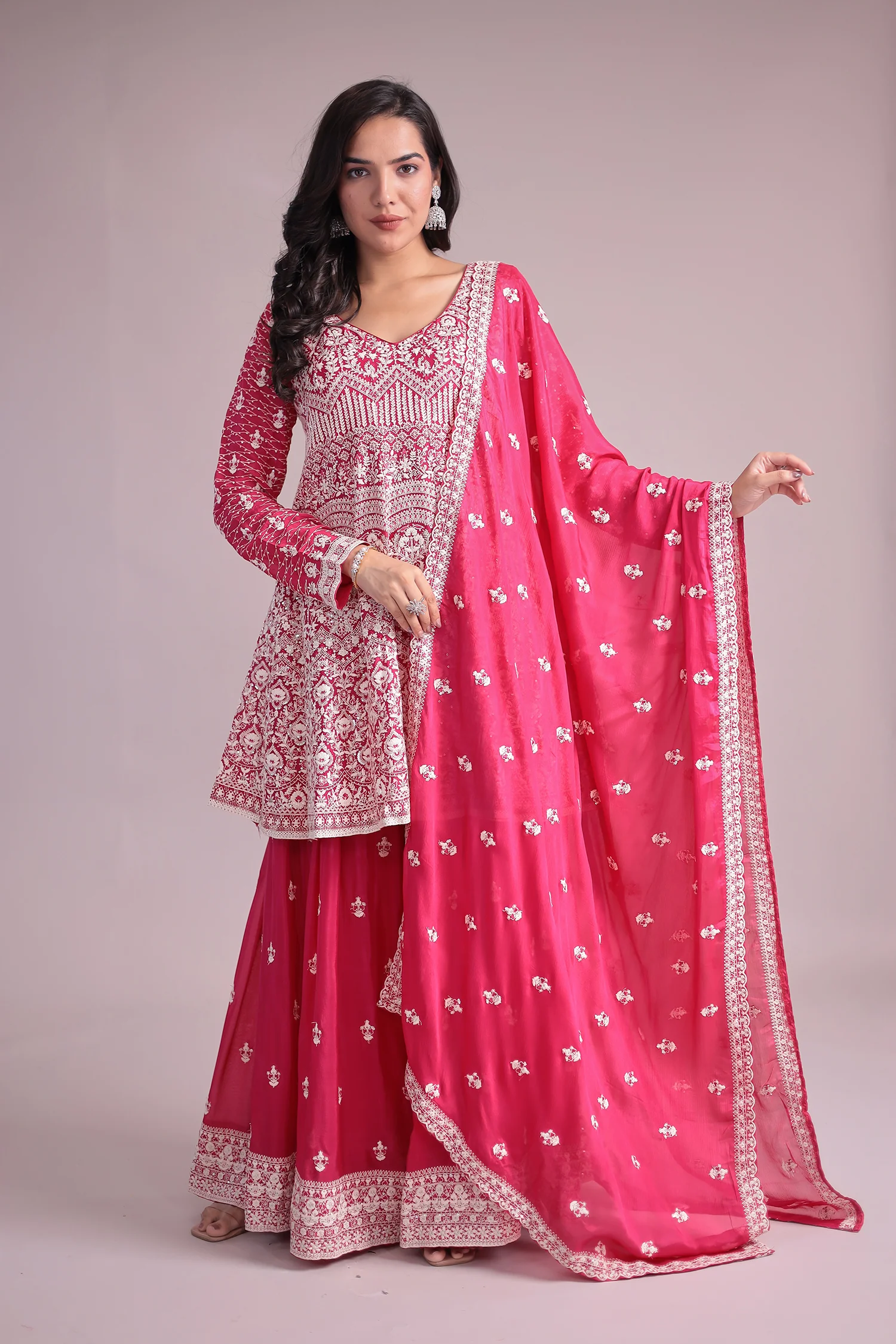 Embroidered Silk Suit Embellished with Sequins work - Image 15