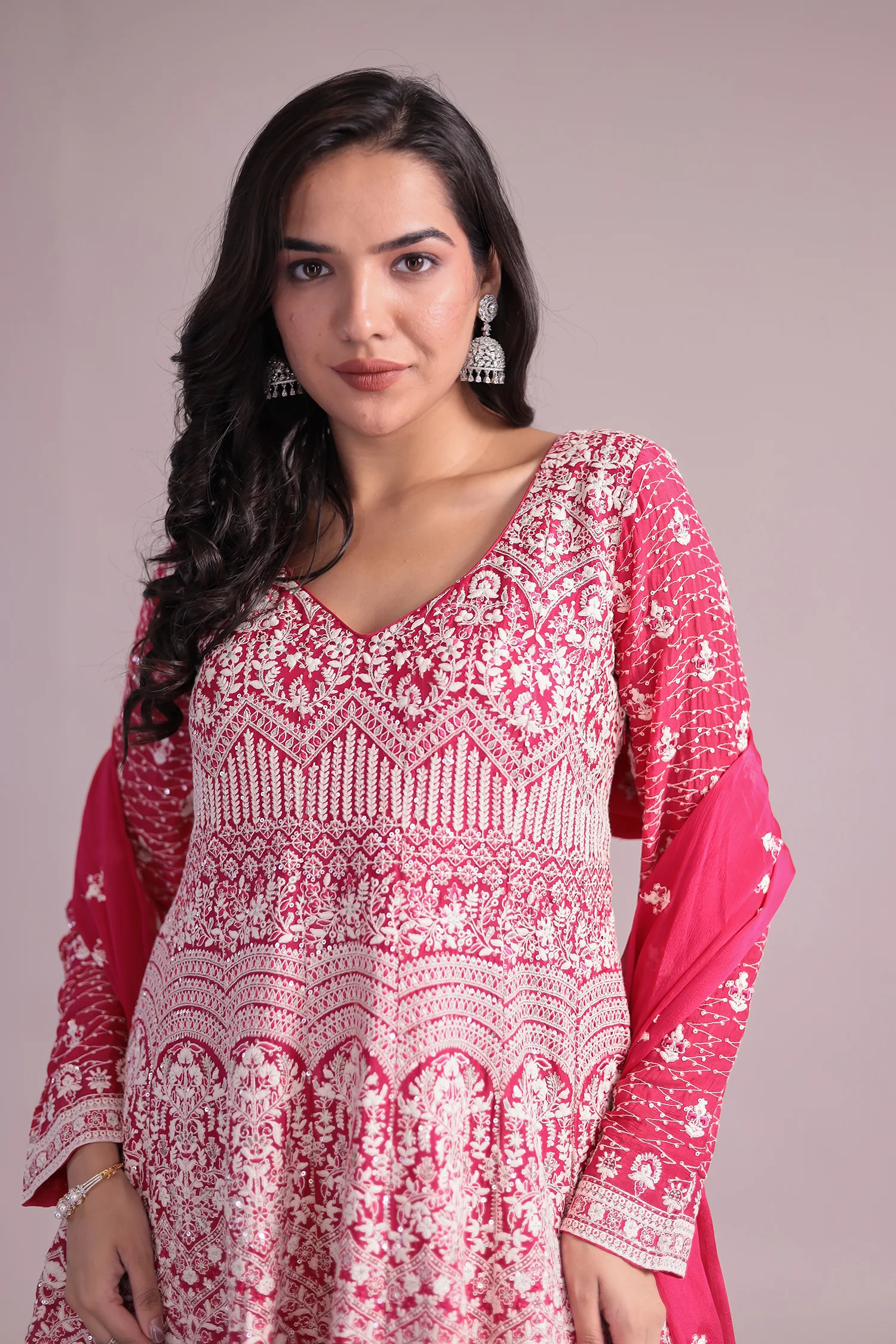 Embroidered Silk Suit Embellished with Sequins work - Image 16