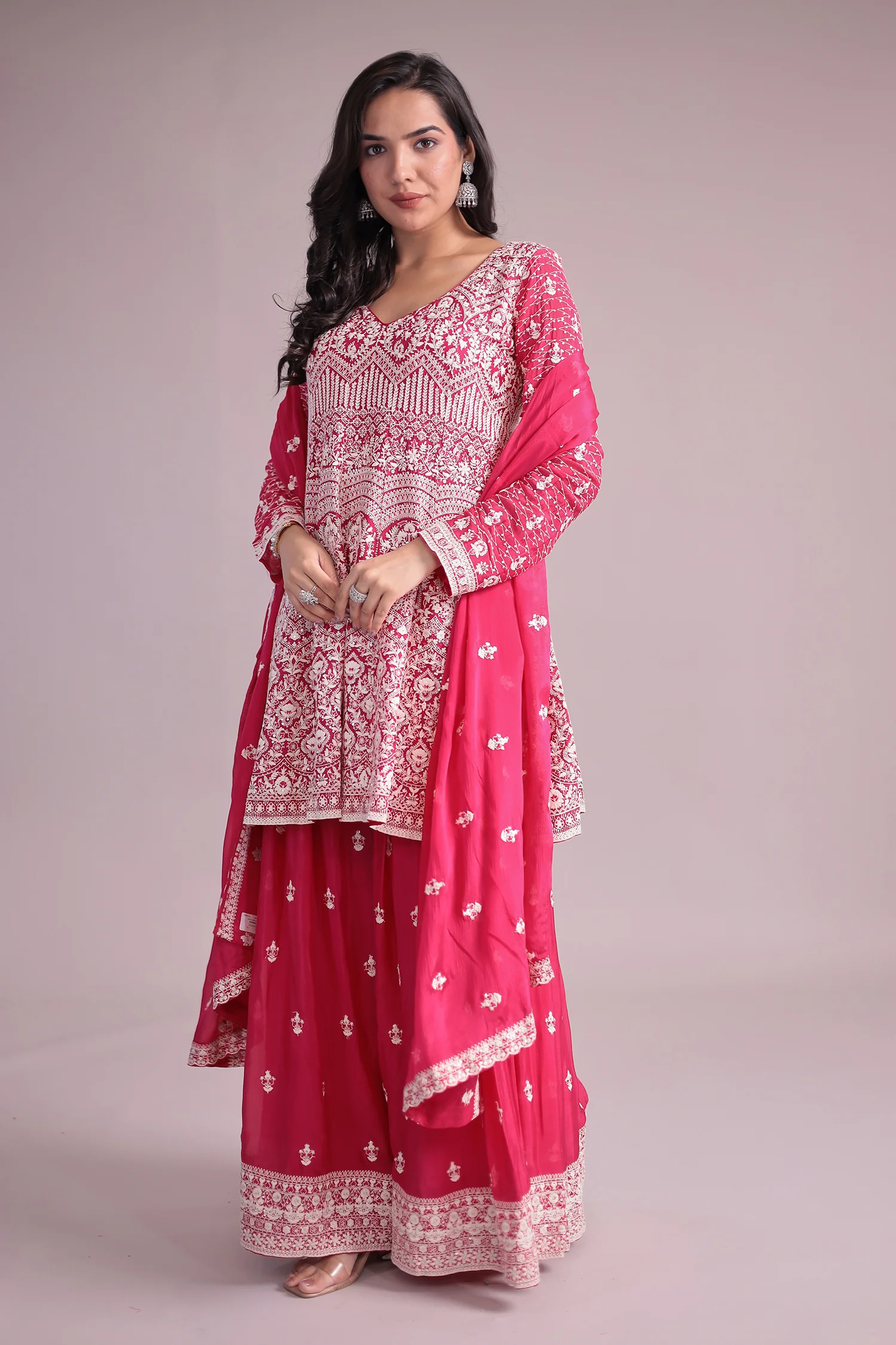 Embroidered Silk Suit Embellished with Sequins work - Image 19